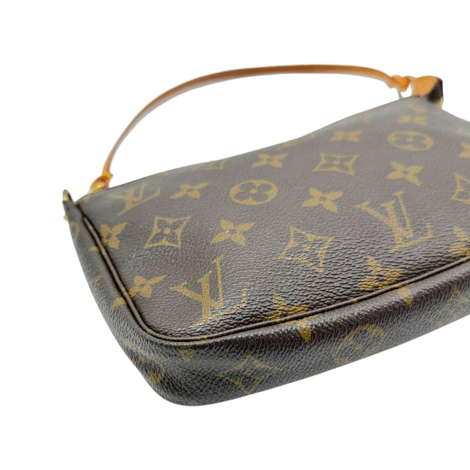 Louis Vuitton Monogram Pochette Bag Brown Leather