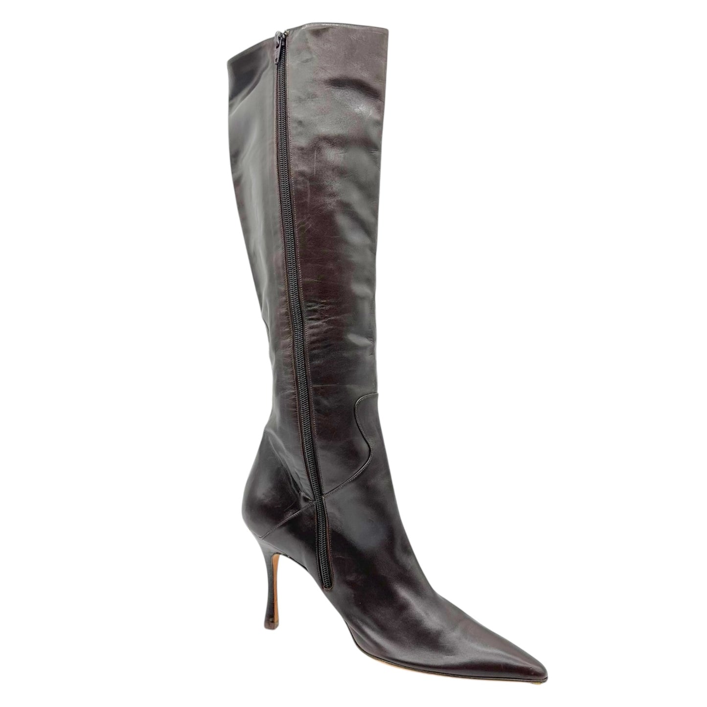 Manolo Blahnik Chocolate Brown Leather Pointed Toe Boots