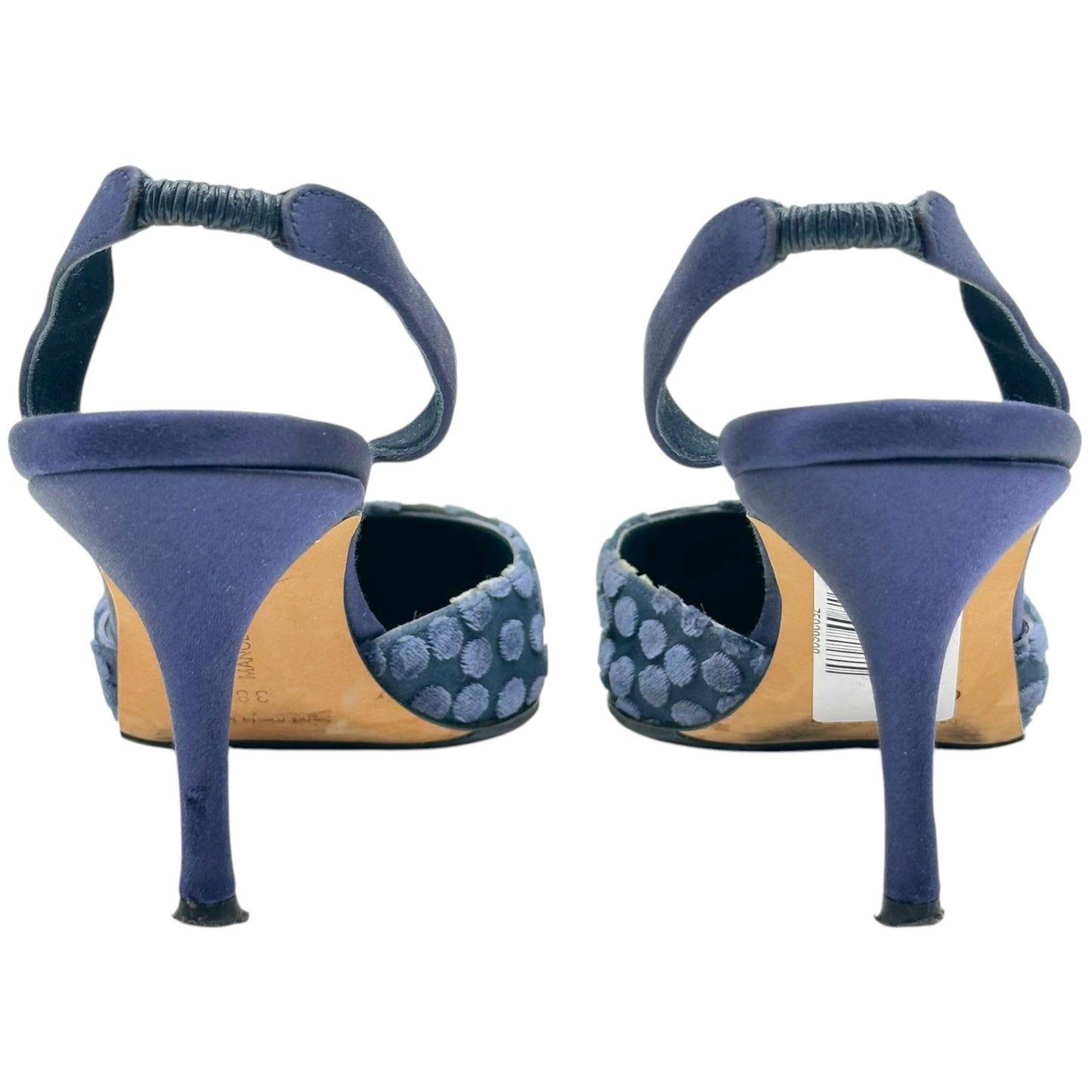 Manolo Blahnik Navy Blue Velvet Polka Dot Slingback Heels