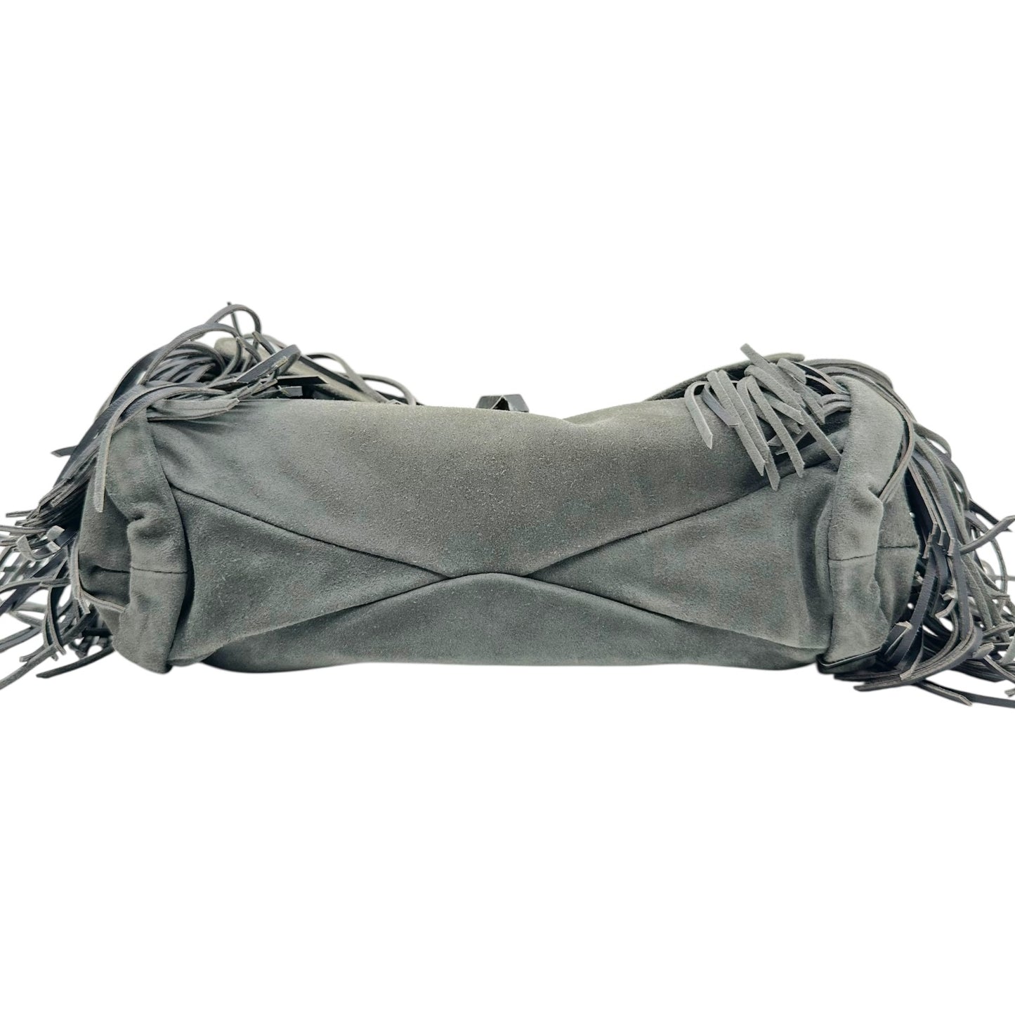 Celine Gray Suede Fringe Trim Crossbody Bag