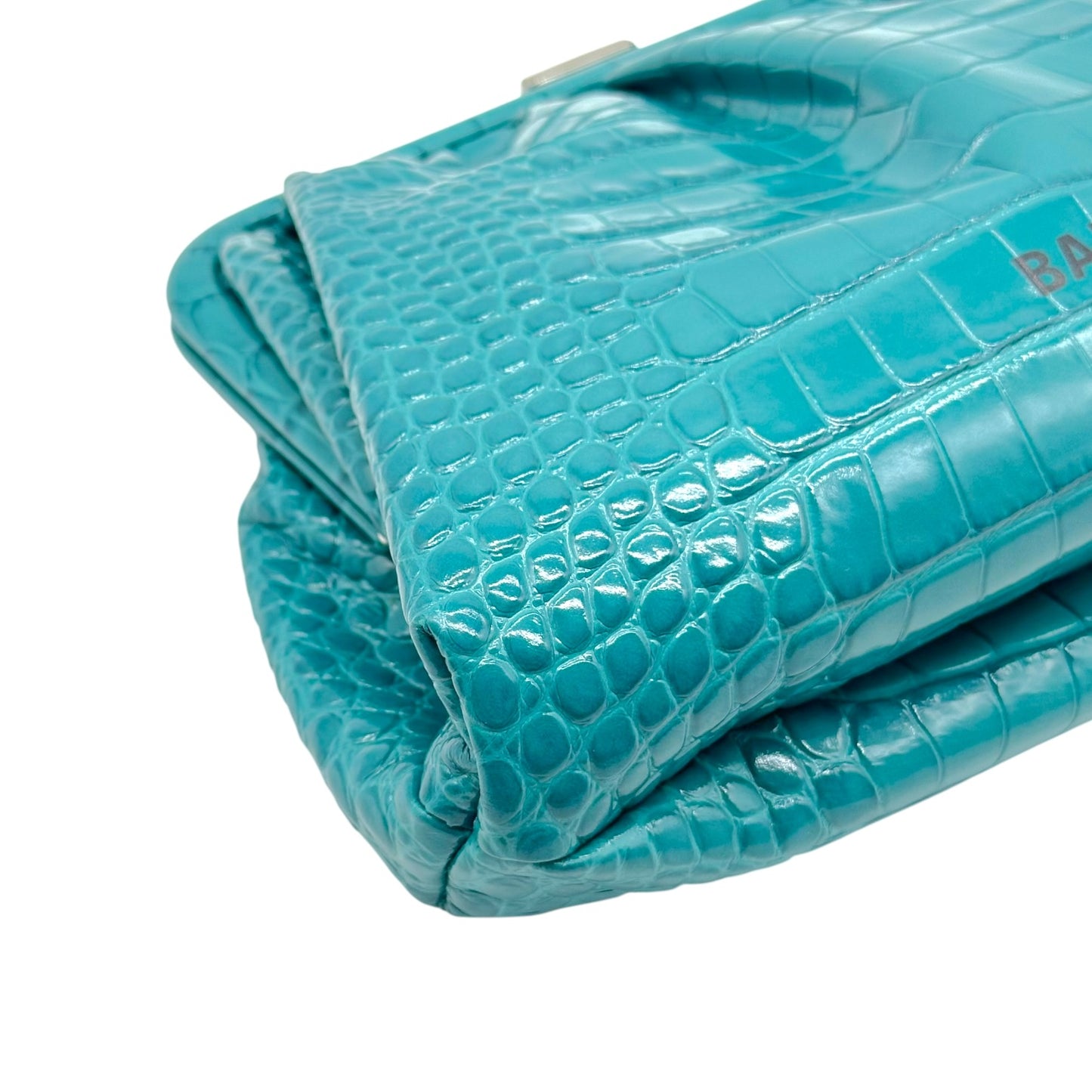 Balenciaga Turquoise Blue Croc Embossed Kisslock Shoulder Bag