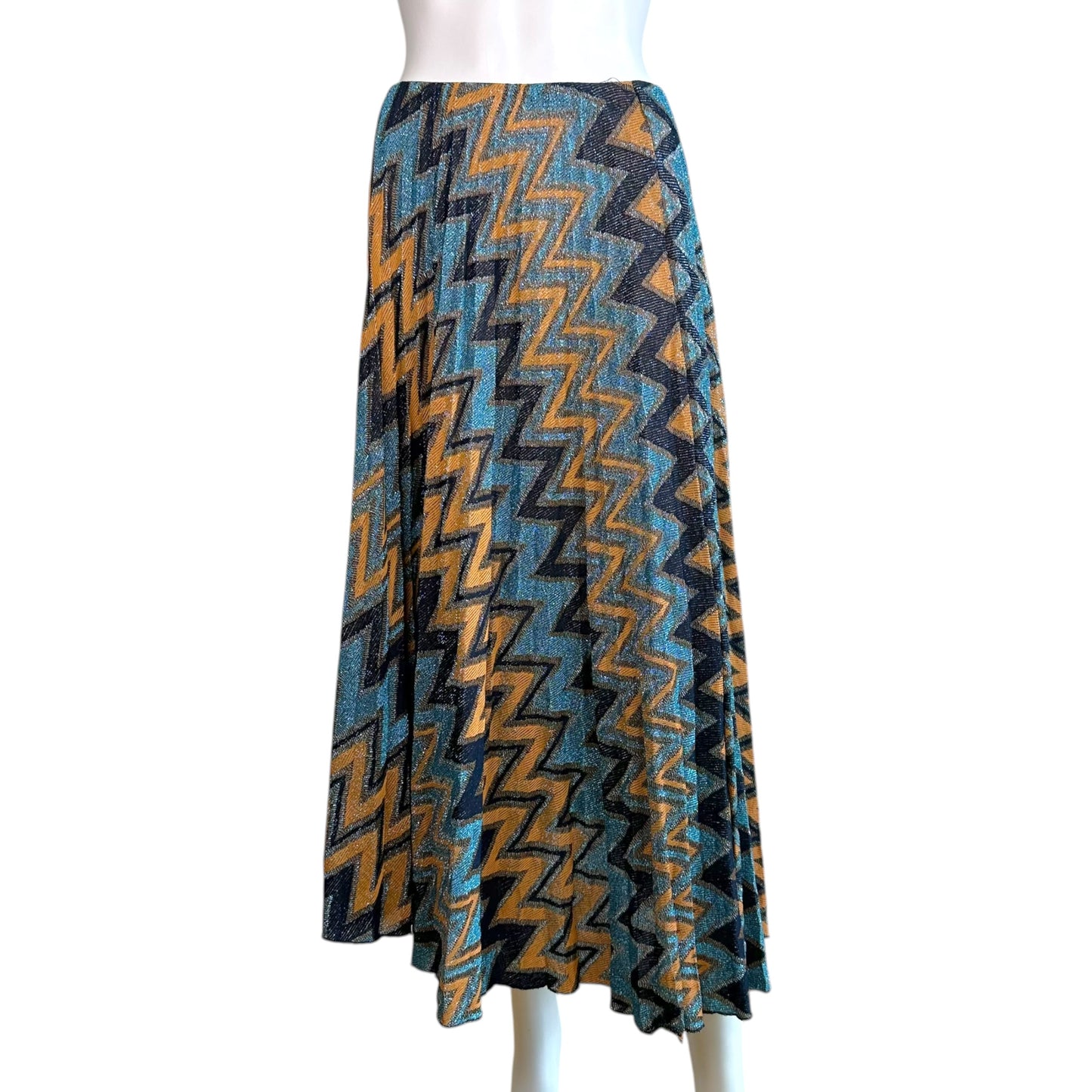Missoni Asymmetrical Midi Skirt Blue Orange Metallic Knit