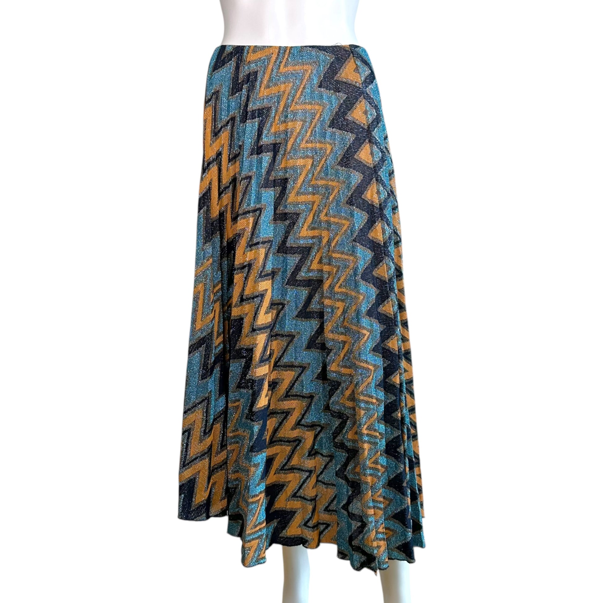 Missoni Asymmetrical Midi Skirt Blue Orange Metallic Knit