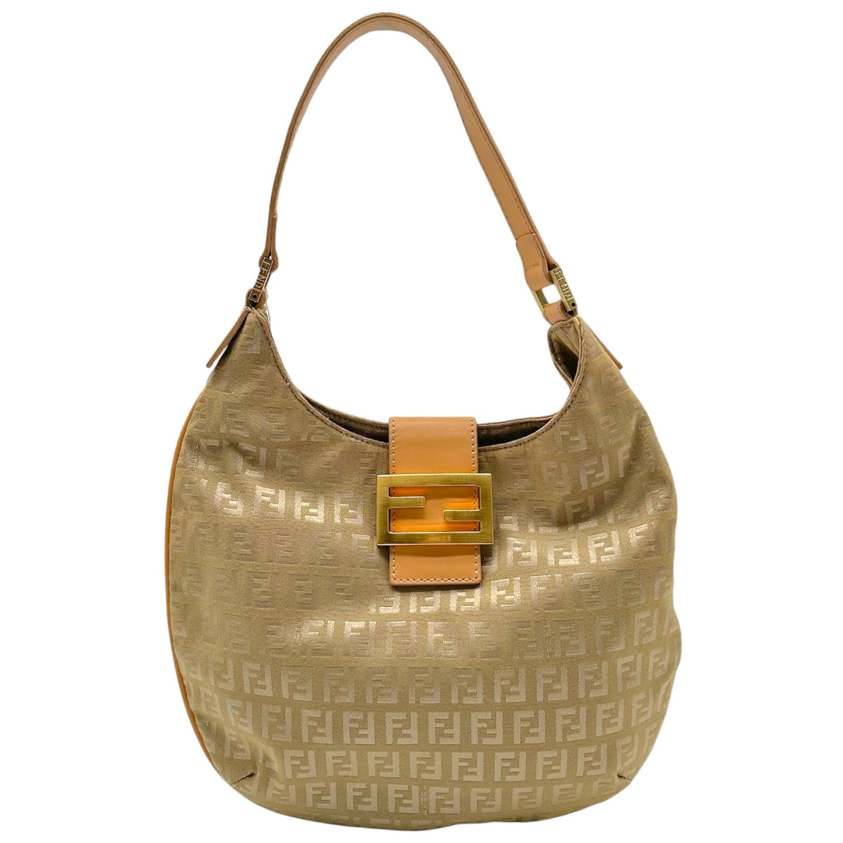Fendi Tan & Gold Small Crescent Baguette Shoulder Bag