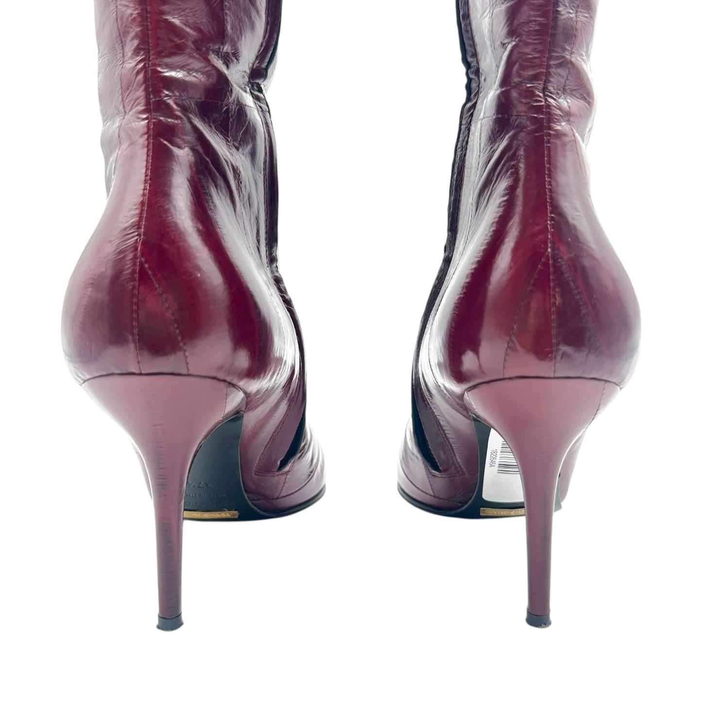Dolce & Gabbana Burgundy Eel Skin Pointed Toe Knee High Heeled Boots