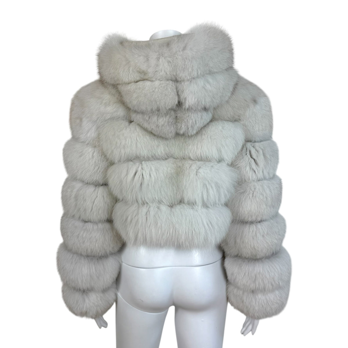 White Cropped Hooded Fox Fur Coat