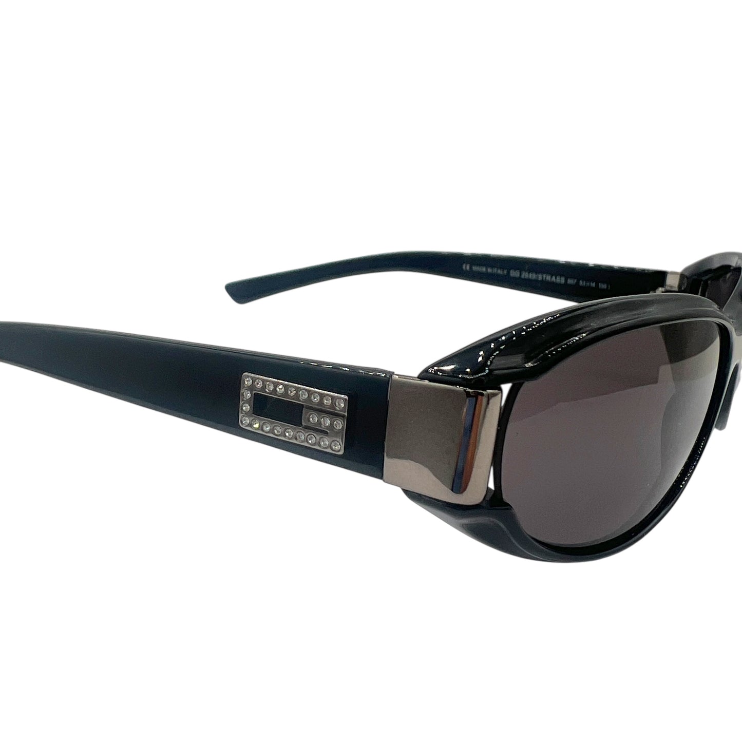 Gucci 90's Black Slim Oval Sunglasses w/ Crystal G Logo GG2549