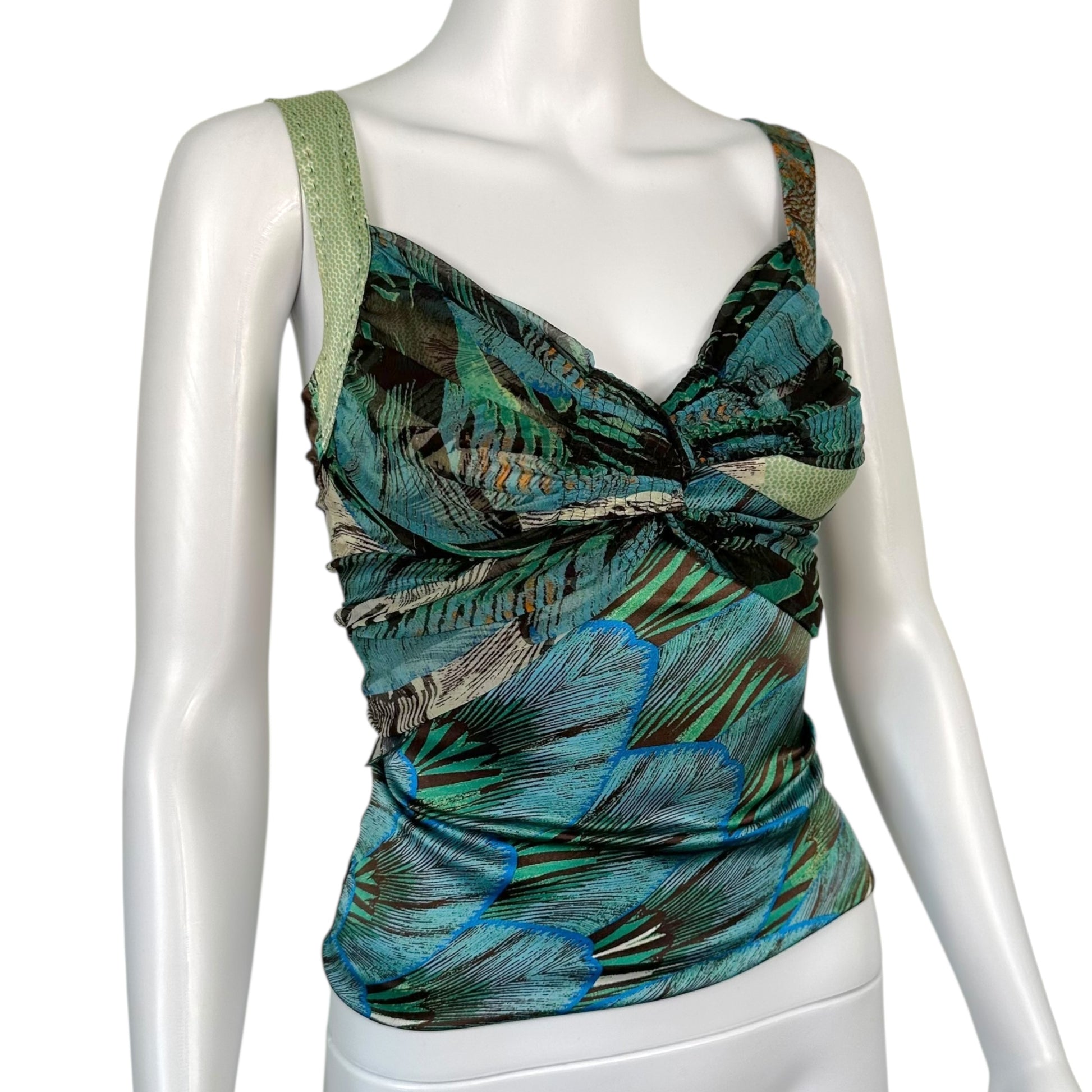 Roberto Cavalli Blue Feather Print Silk Cami - Outfit Repeater