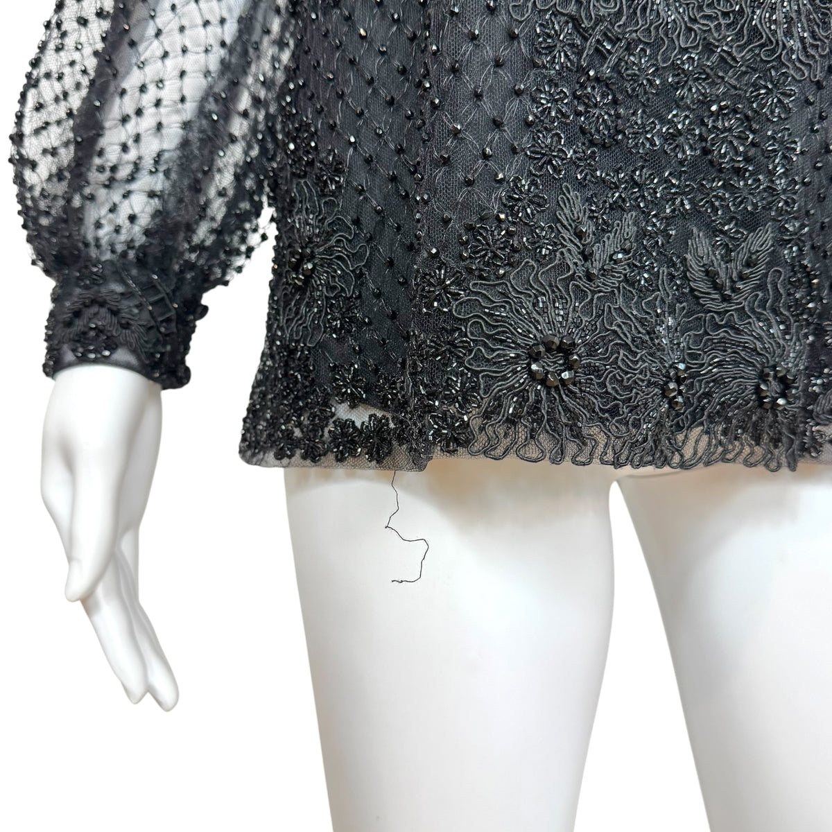 Valentino Black Beaded Lace Longsleeve Blouse