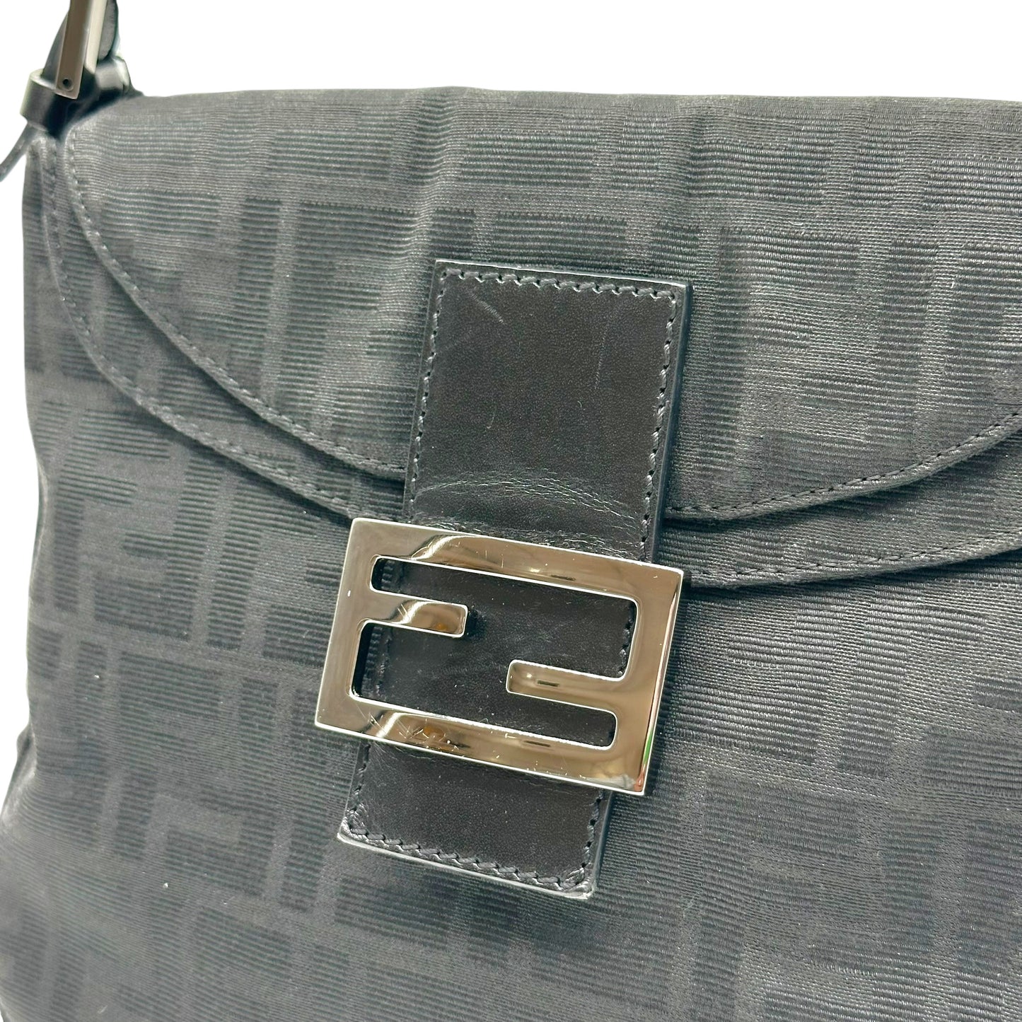 Fendi Black Zucca Monogram Foldover Square Baguette Bag