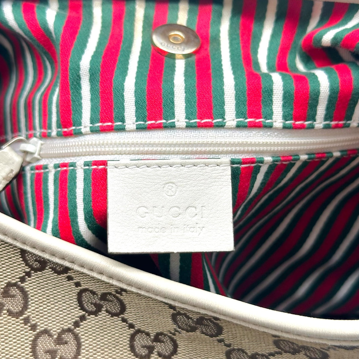 Gucci Ivory Leather Tan Monogram Shoulder Hobo Bag