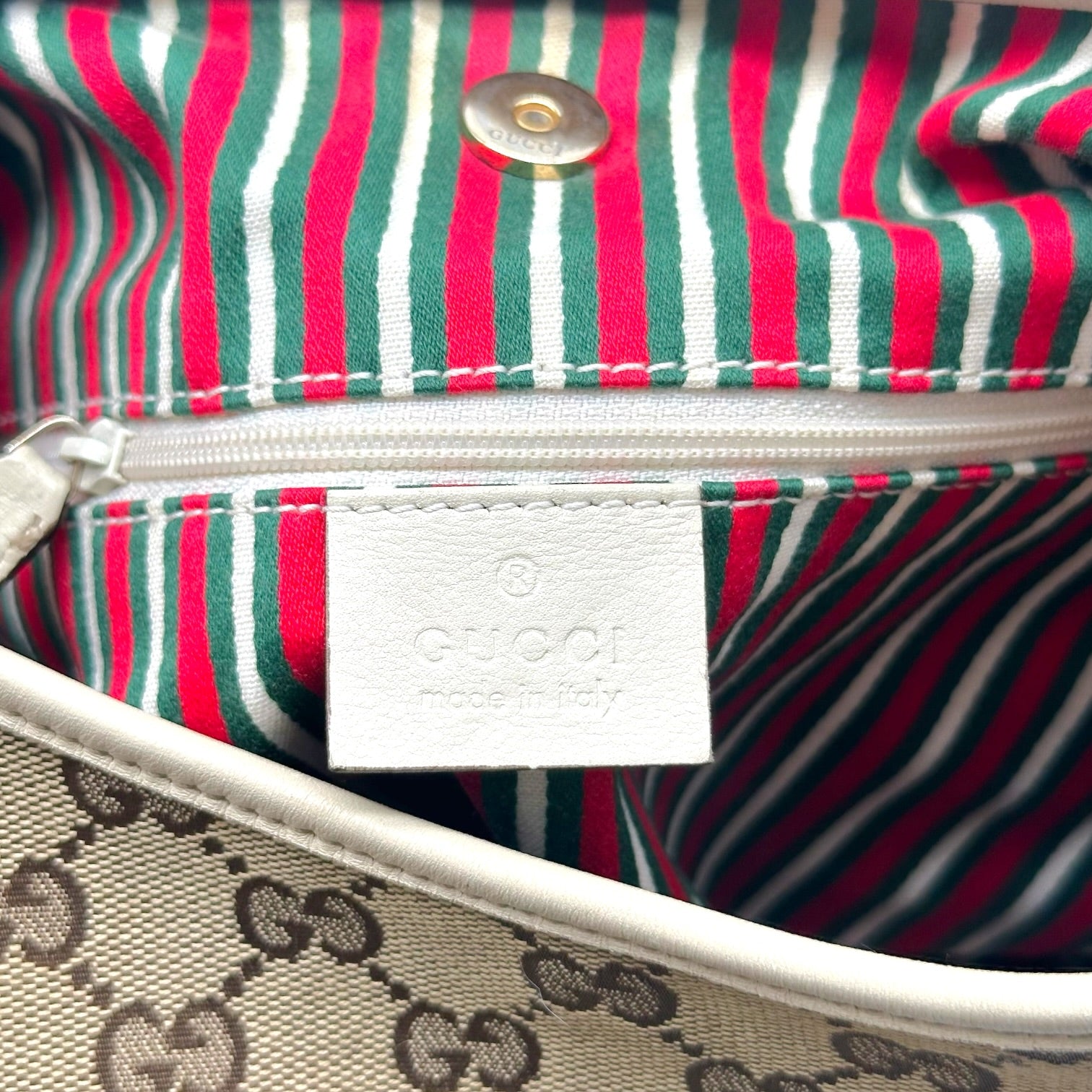 Gucci Ivory Leather Tan Monogram Shoulder Hobo Bag
