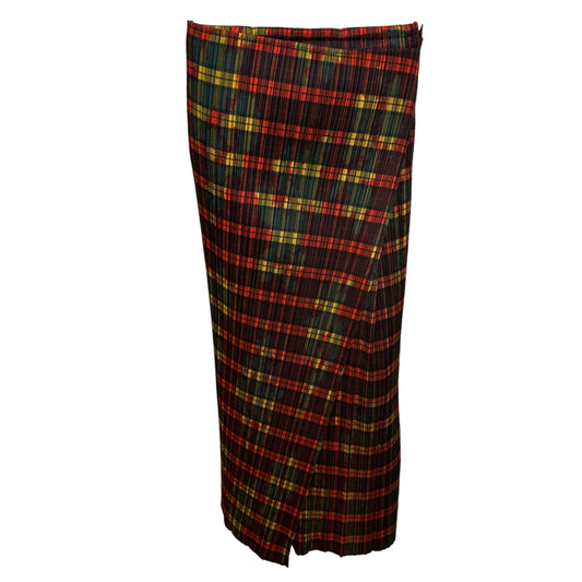 Issey Miyake Pleats Please Tartan Plaid Wrap Maxi Skirt
