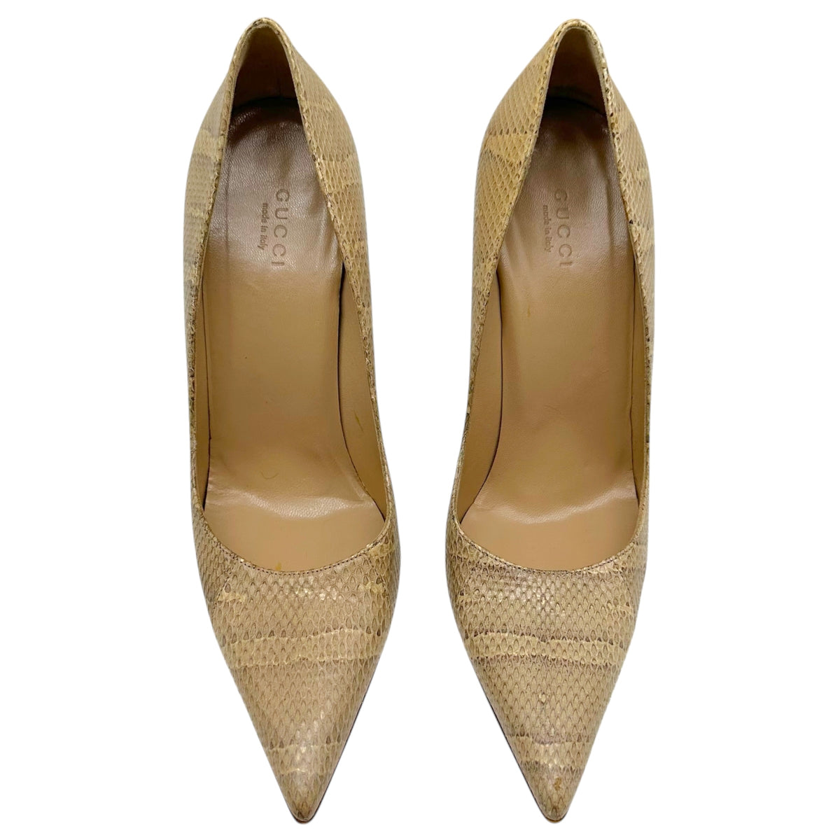 Gucci Ivory Snakeskin Bamboo Heel Pointed Toe Pumps