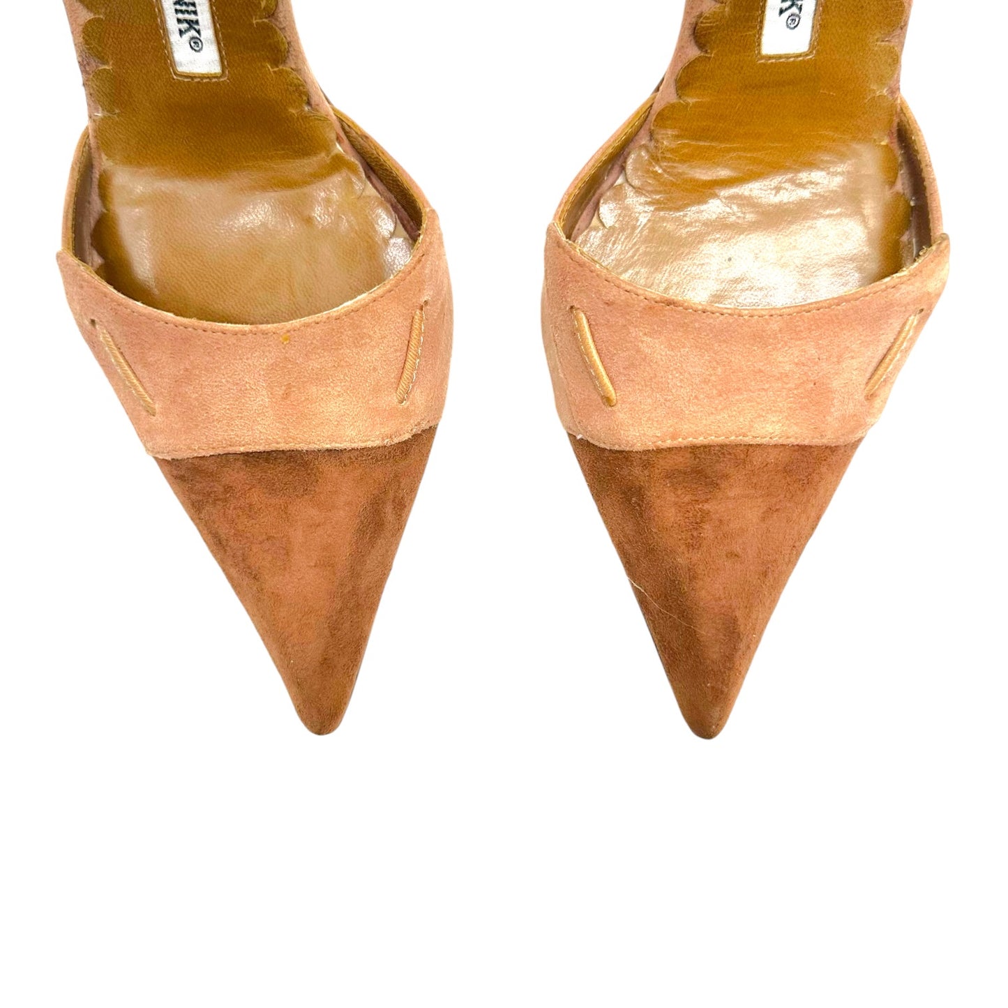 Manolo Blahnik Brown Tan Suede Pointed Toe Wrap Heels