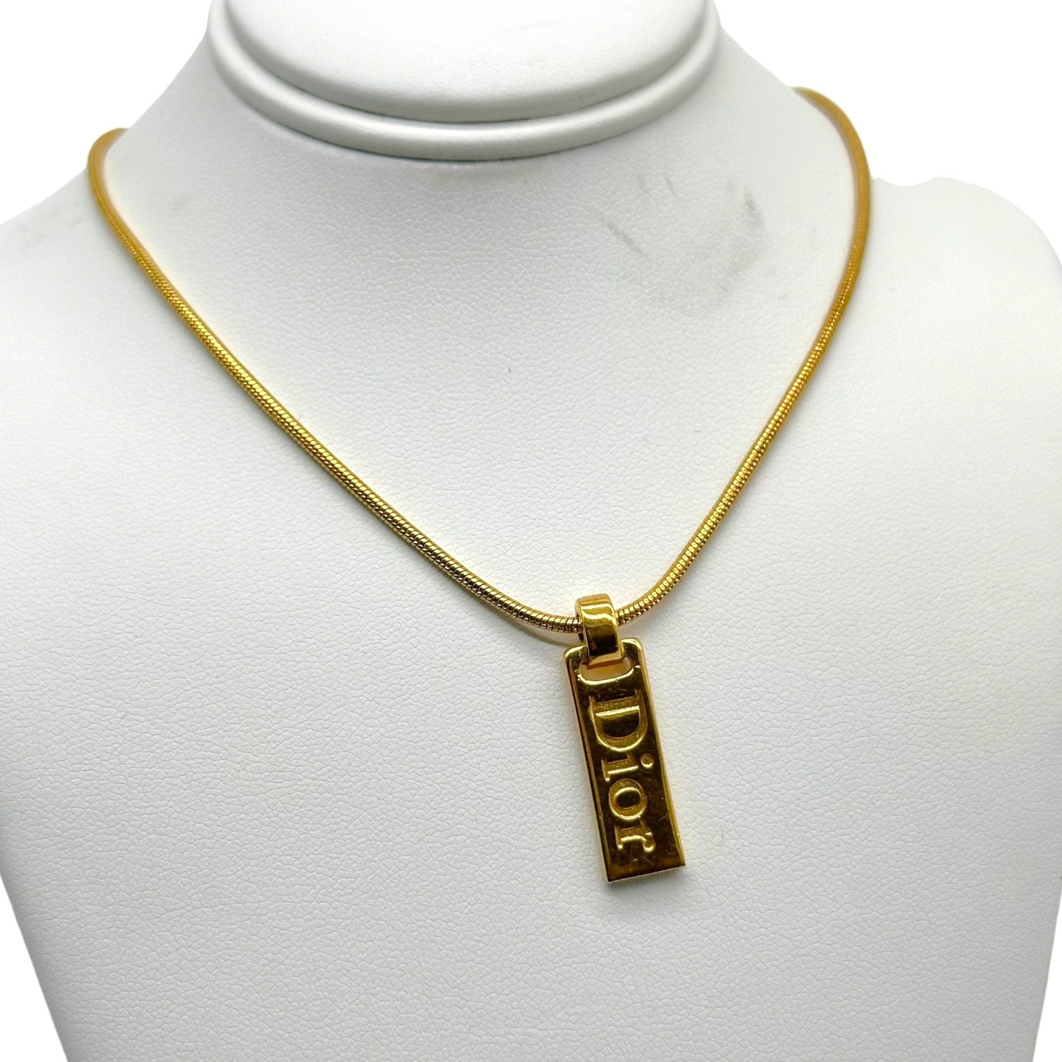 Christian Dior Gold Spell-Out Tag Necklace - Outfit Repeater