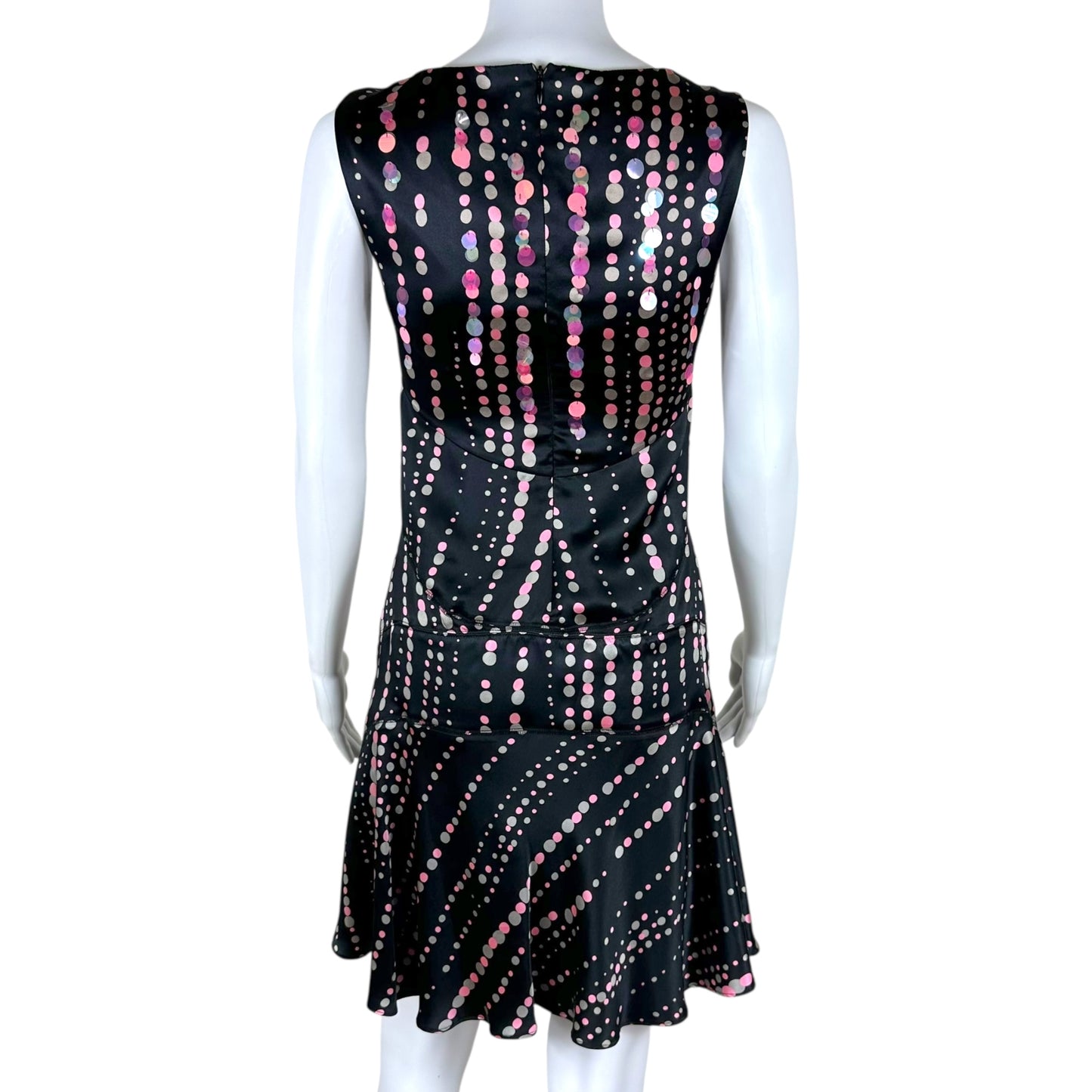 Sportmax Black & Pink Polka Dot Sequin Embellished Silk Mini Dress