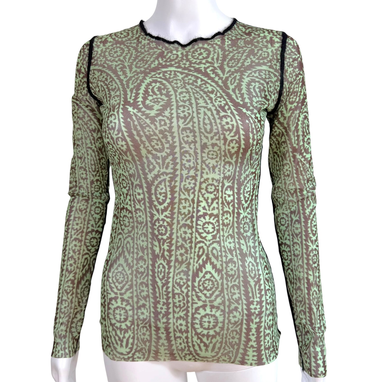 Jean Paul Gaultier Green & Brown Paisley Pattern Mesh Longsleeve Top