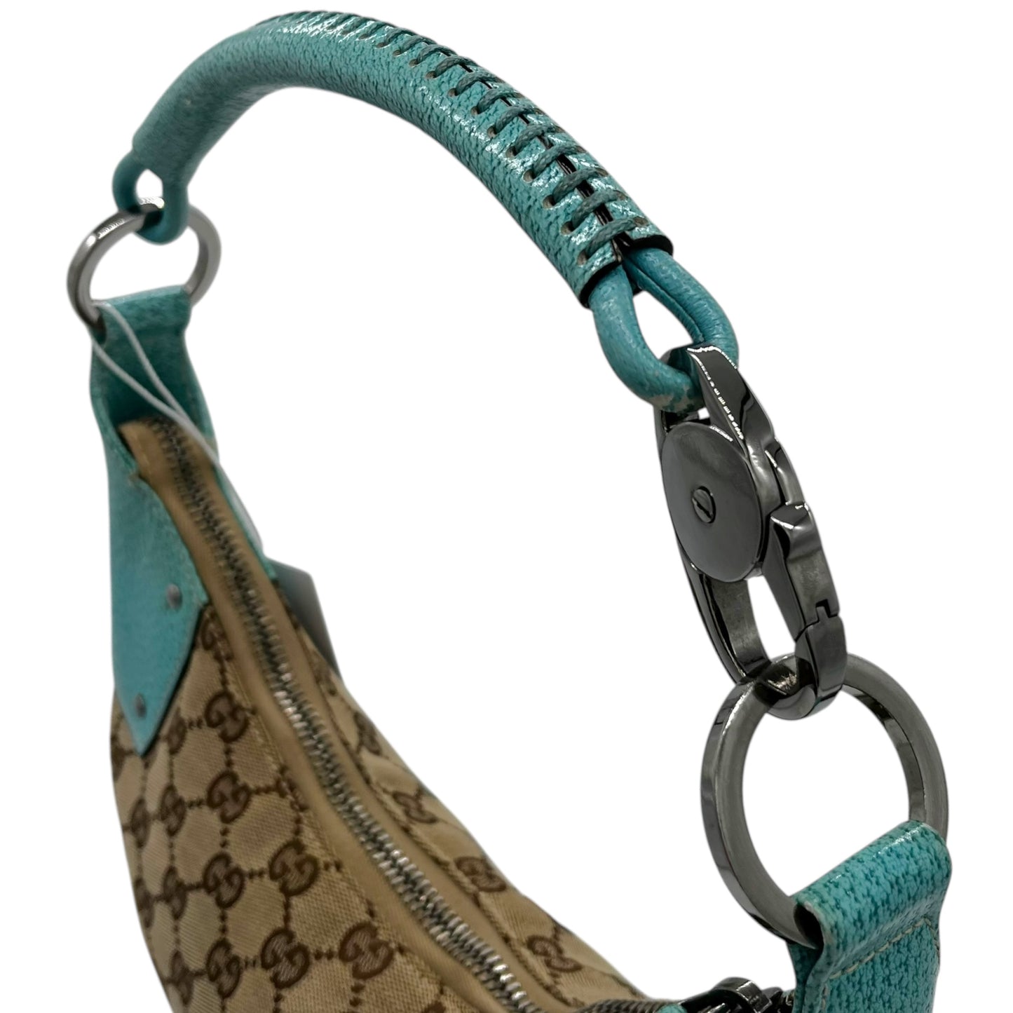 Gucci Teal & Tan Monogram Crescent Shoulder Bag