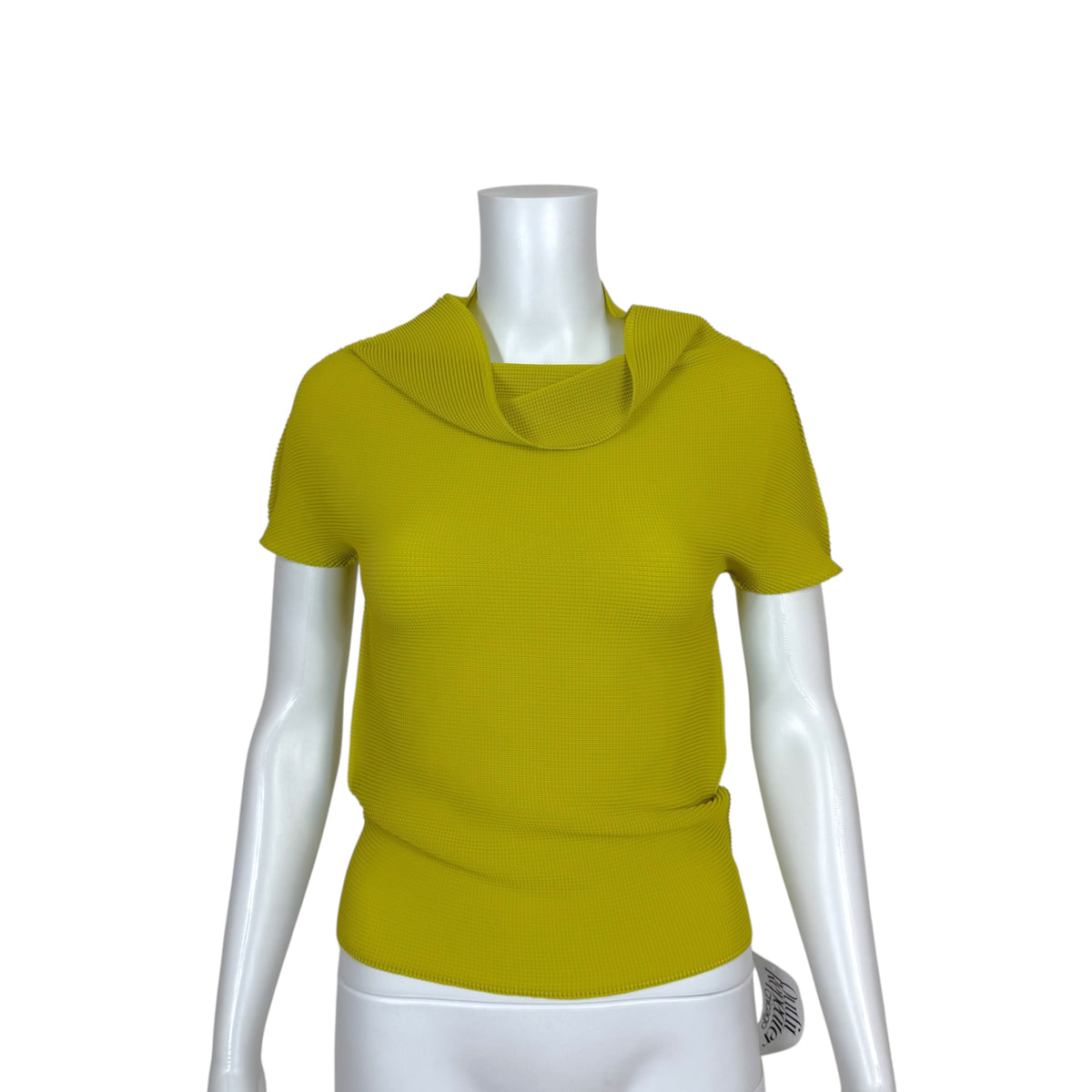 Issey Miyake Pleats Please Bright Green Waffle-Pleat High Neck T-Shirt