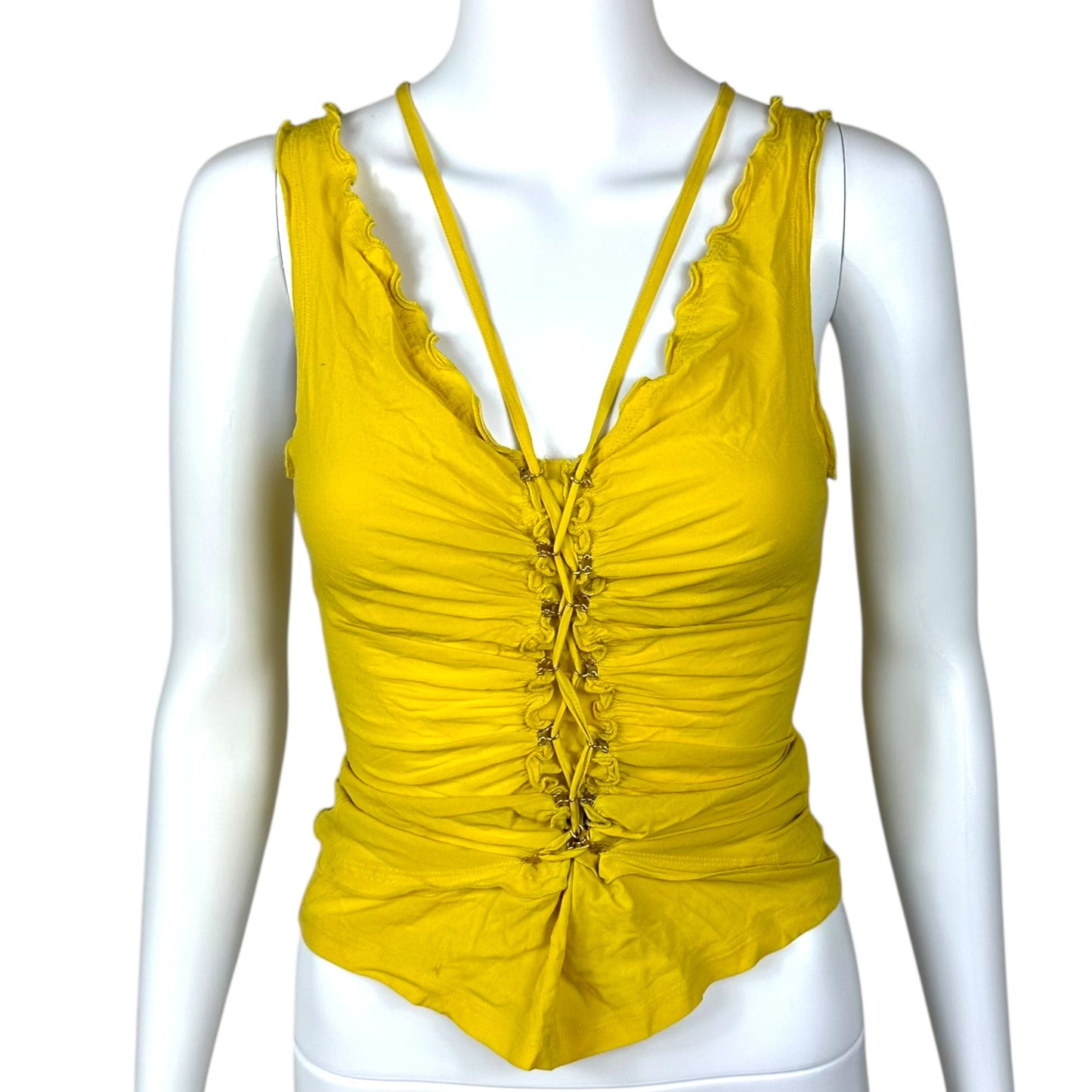 Roberto Cavalli S/S 2003 Yellow Silk Lace Up Halter Tank