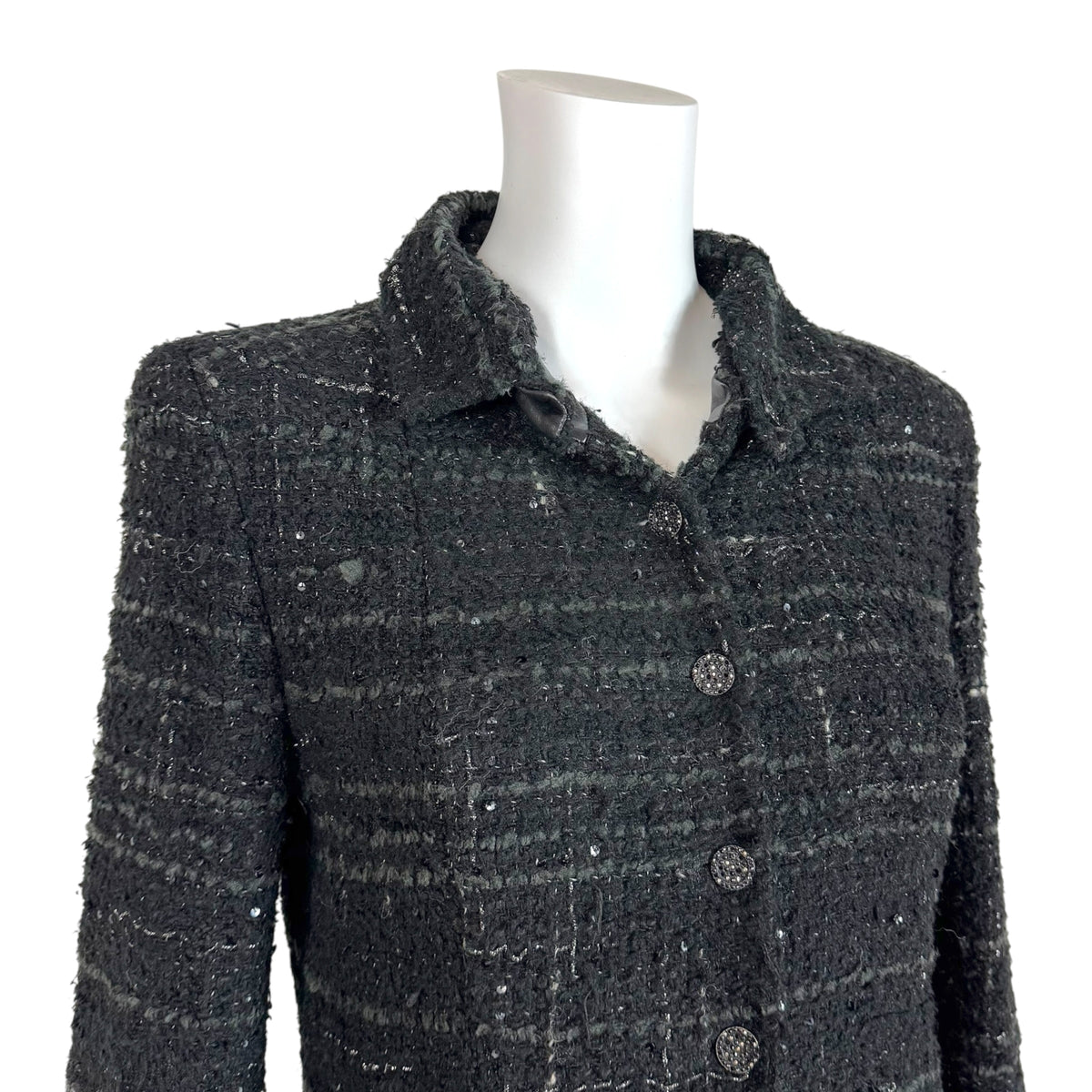 Chanel Autumn 2003 Black & Gray Sequin Embellished Tweed Jacket