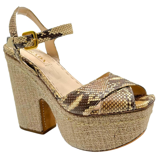 Prada Beige Python & Woven Platform Wedge Heels - Outfit Repeater