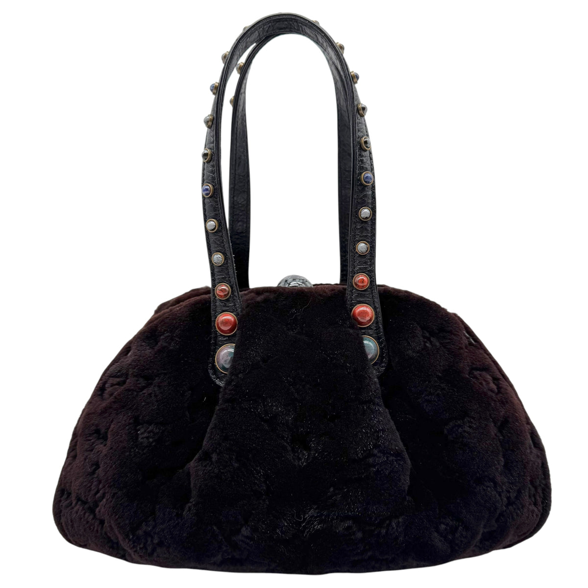 Louis Vuitton F/W 2005 Brown Mink Monogram Stone Embellished Demi Lune Bag