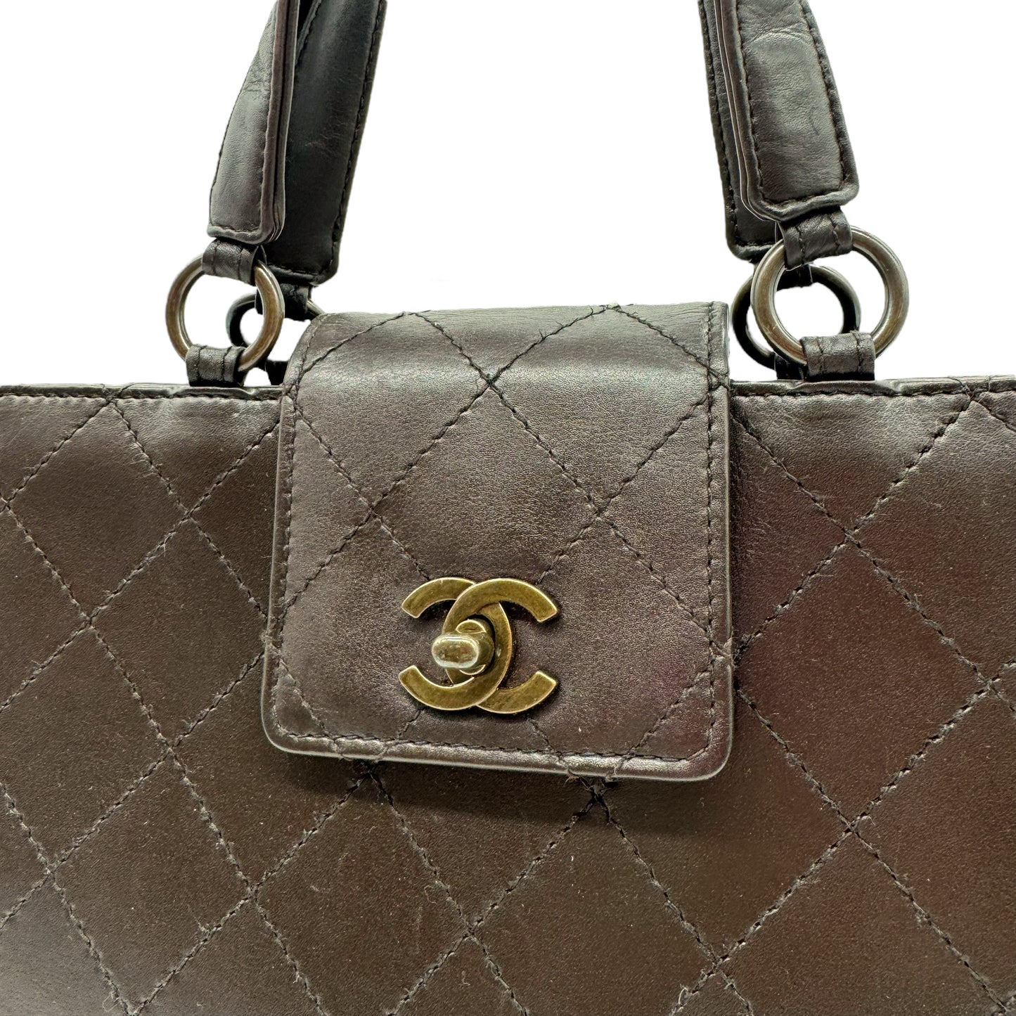 Chanel Chocolate Brown Leather Quilted Top Handle Mini Tote - Outfit Repeater