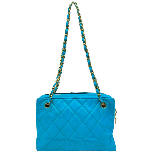 Chanel Bright Turquoise & Gold Matelasse Quilted Nylon Shoulder Bag 1991-94