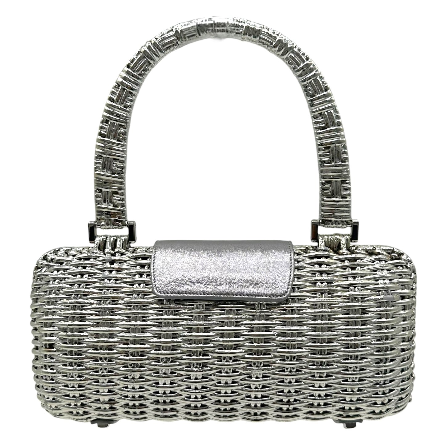 Salvatore Ferragamo Silver Metal 'Wicker' Gancini Clutch Bag