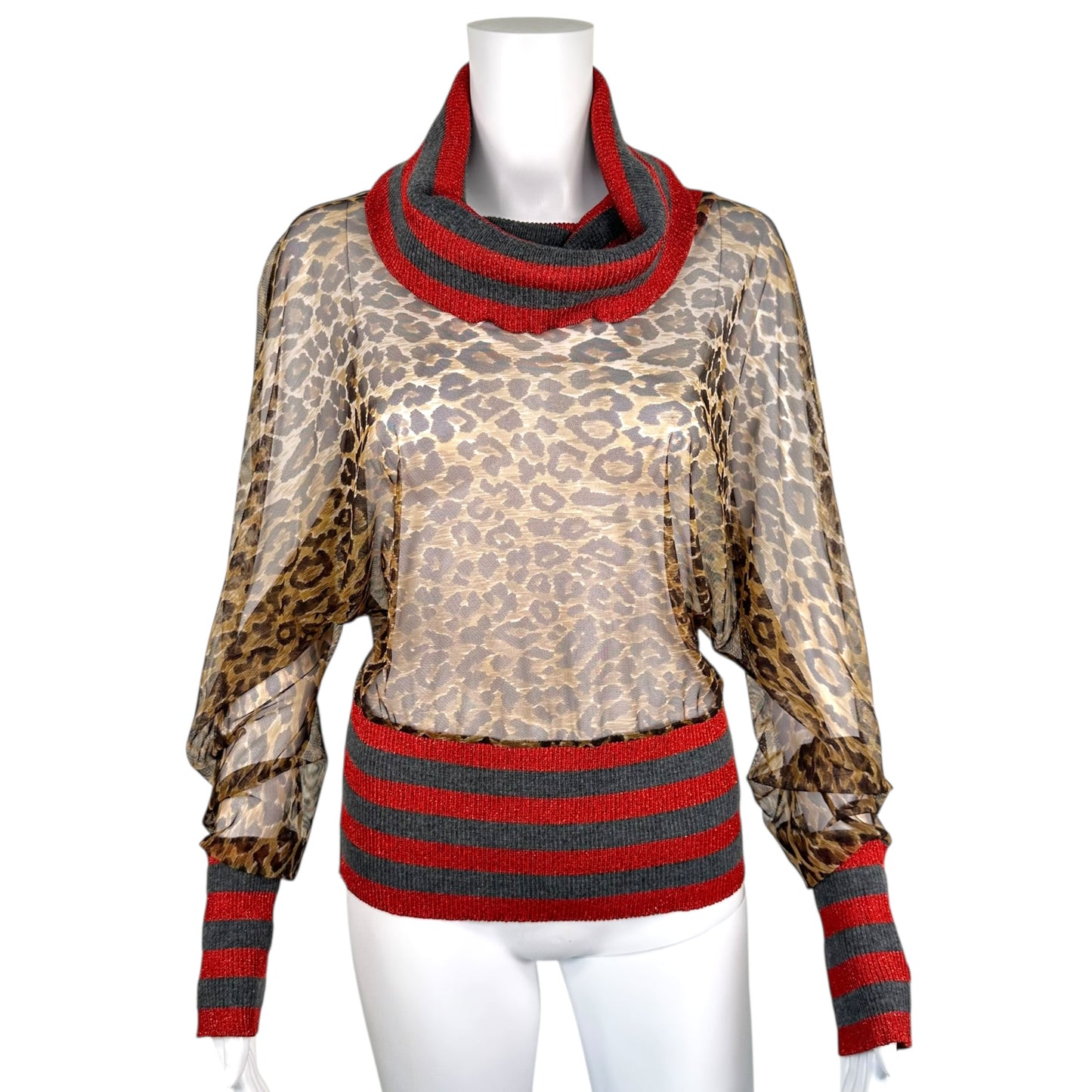 D&G Dolce & Gabbana Striped & Leopard Print Mesh Off Shoulder Top