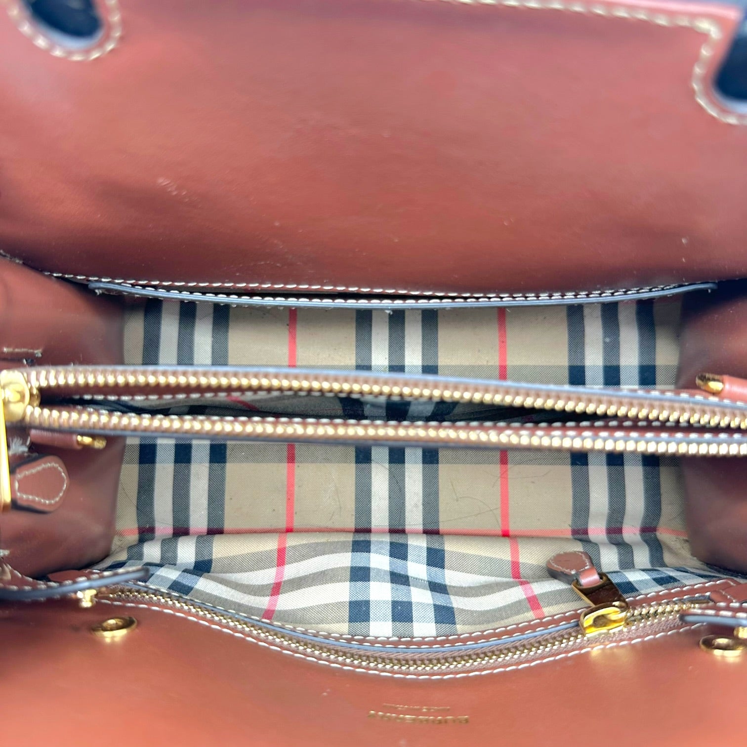 Burberry Mini Tote Bag Black Leather Nova Check Plaid