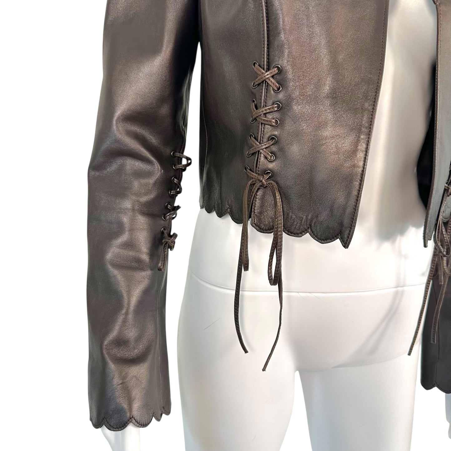 Christian Dior F/W 2000 Brown Scalloped Edge Cropped Leather Jacket