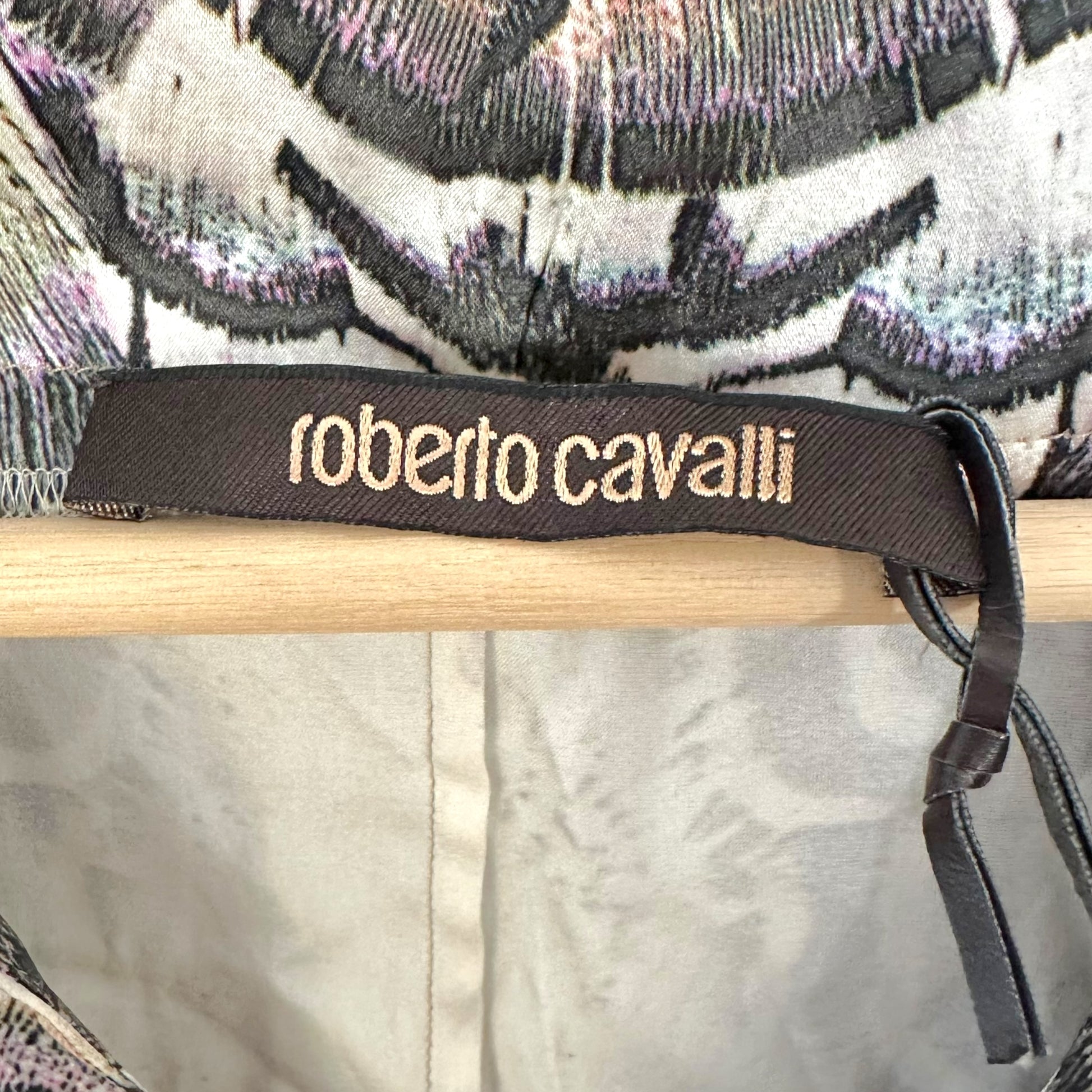 Roberto Cavalli Pink Feather Print Silk Lace Up Blouse - Outfit Repeater