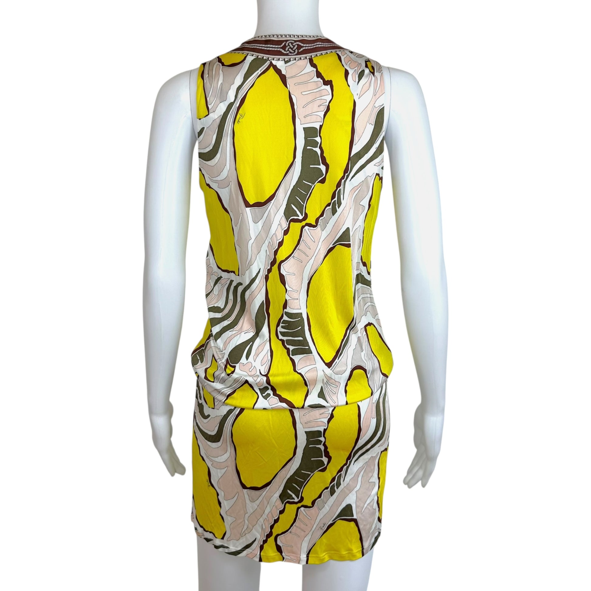 Emilio Pucci Silk Tie-Waist Mini Dress Yellow Brown