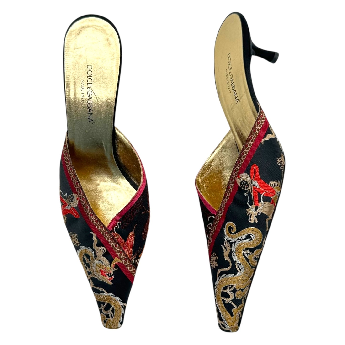 Dolce & Gabbana Asian-Inspired Printed Silk Kitten Heel Mules