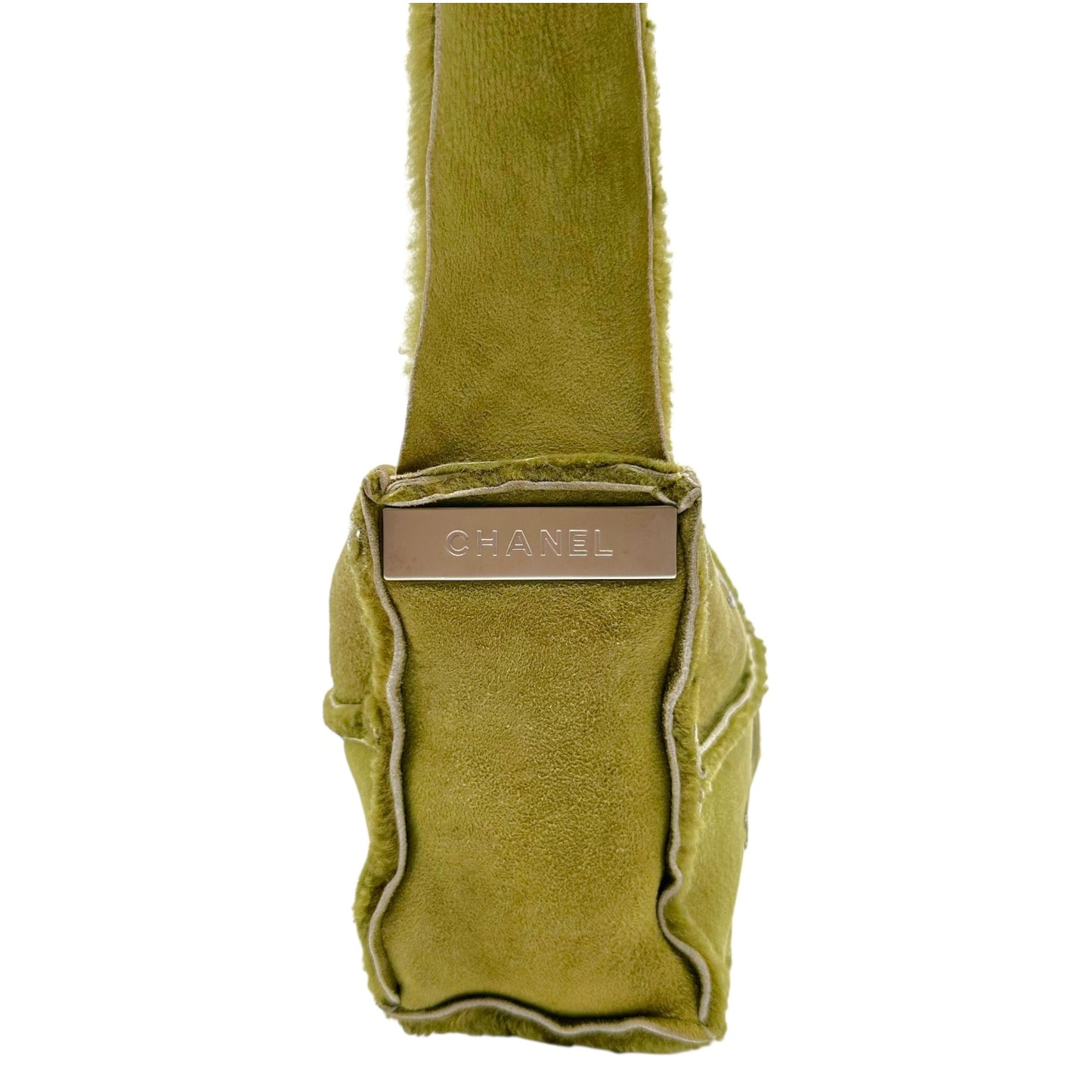 Chanel Khaki Green Shearling Logo Crossbody Bag 2000-02