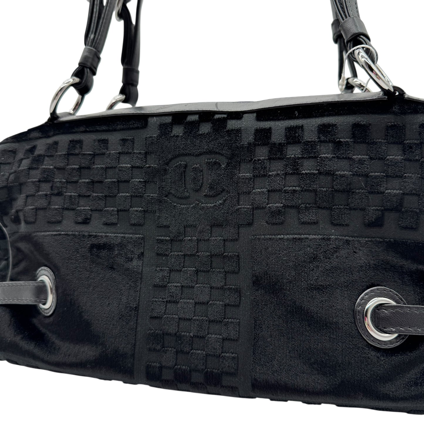 Chanel Black Lambskin & Velvet Checkered Logo Shoulder Bag 2005-06 - Outfit Repeater