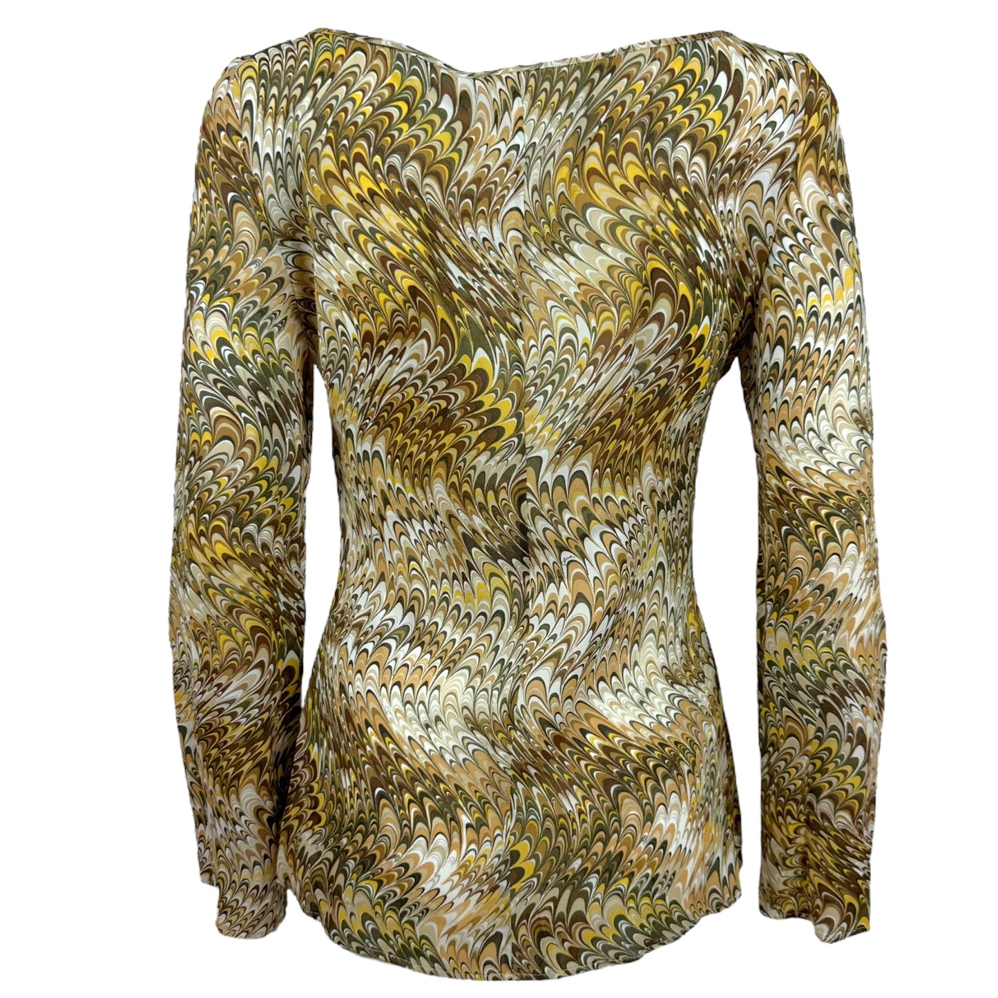 Celine by Michael Kors Swirl Print Silk Cut-Out Blouse