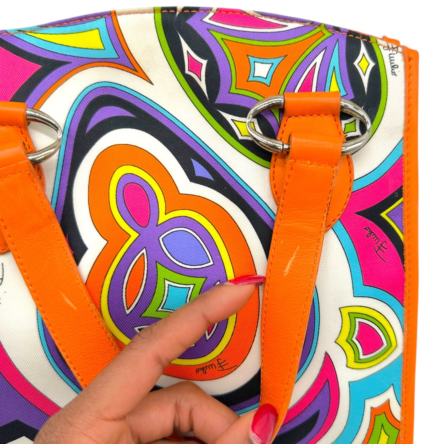 Emilio Pucci Orange & Multicolor Printed Silk Mini Tote Handbag