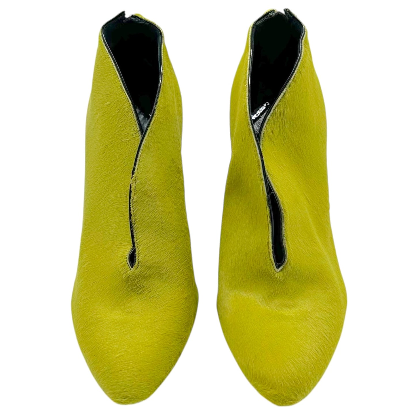 Tom Ford Lime Green Ponyhair V Cut-Out Heeled Booties