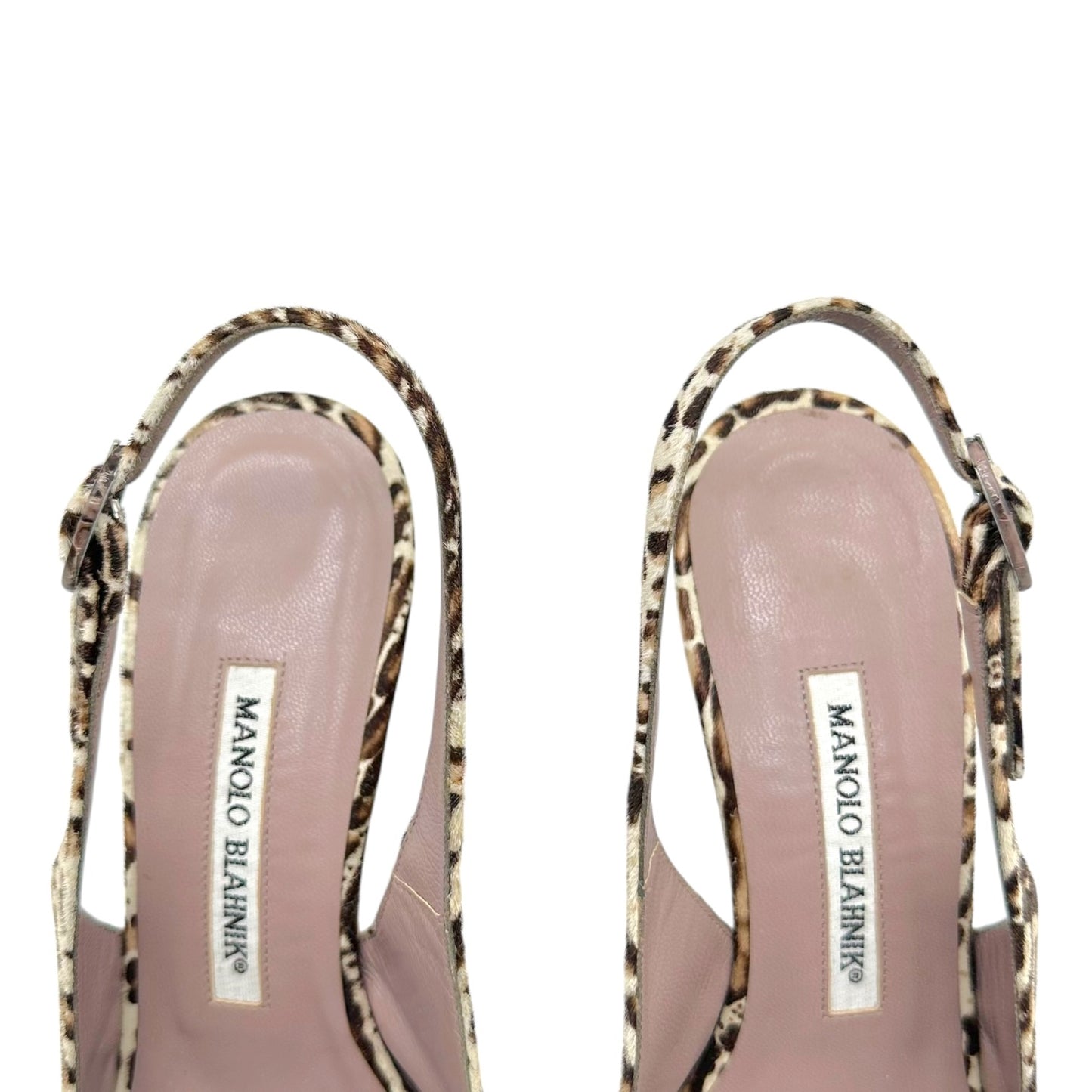 Manolo Blahnik Leopard Print Ponyhair & Snakeskin Slingback Heels