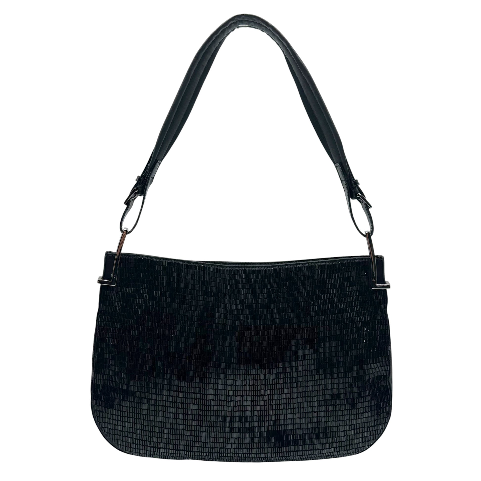 Gucci Silk Shoulder Bag Black Glass Beaded 90's Vintage