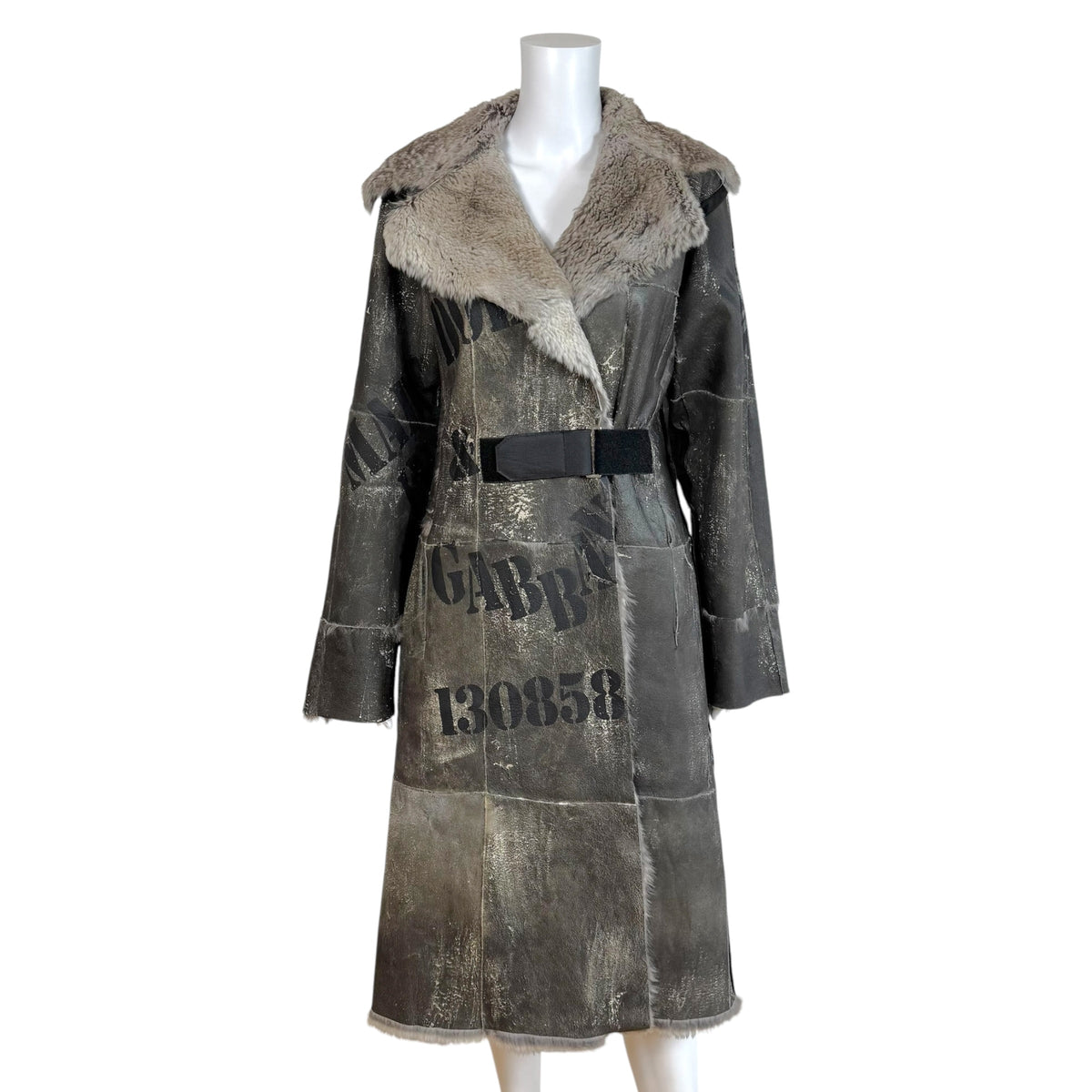 Dolce & Gabbana Gray Rabbit Fur Patchwork Mid-Length Coat