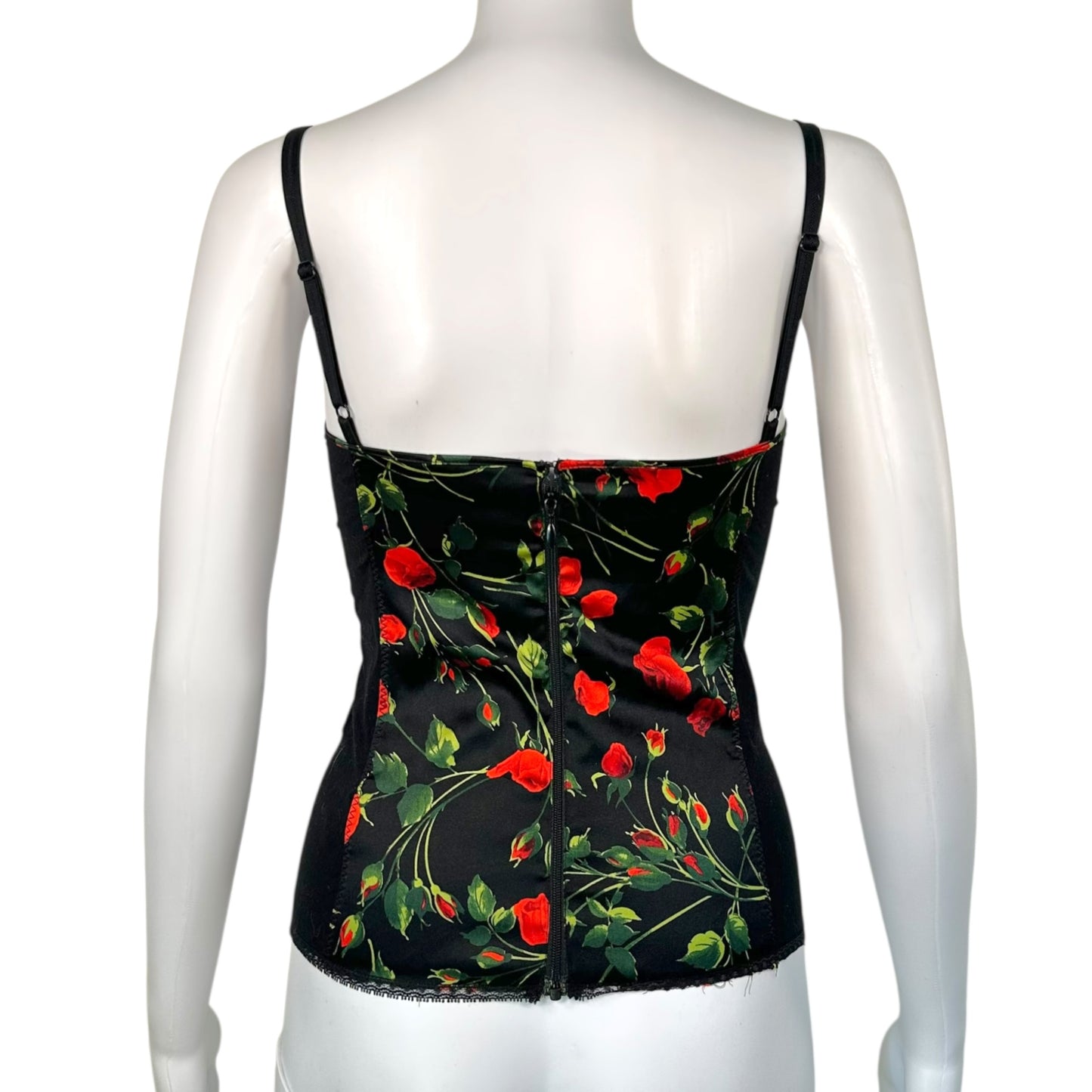 D&G Dolce & Gabbana Black & Red Rose Print Bustier Cami