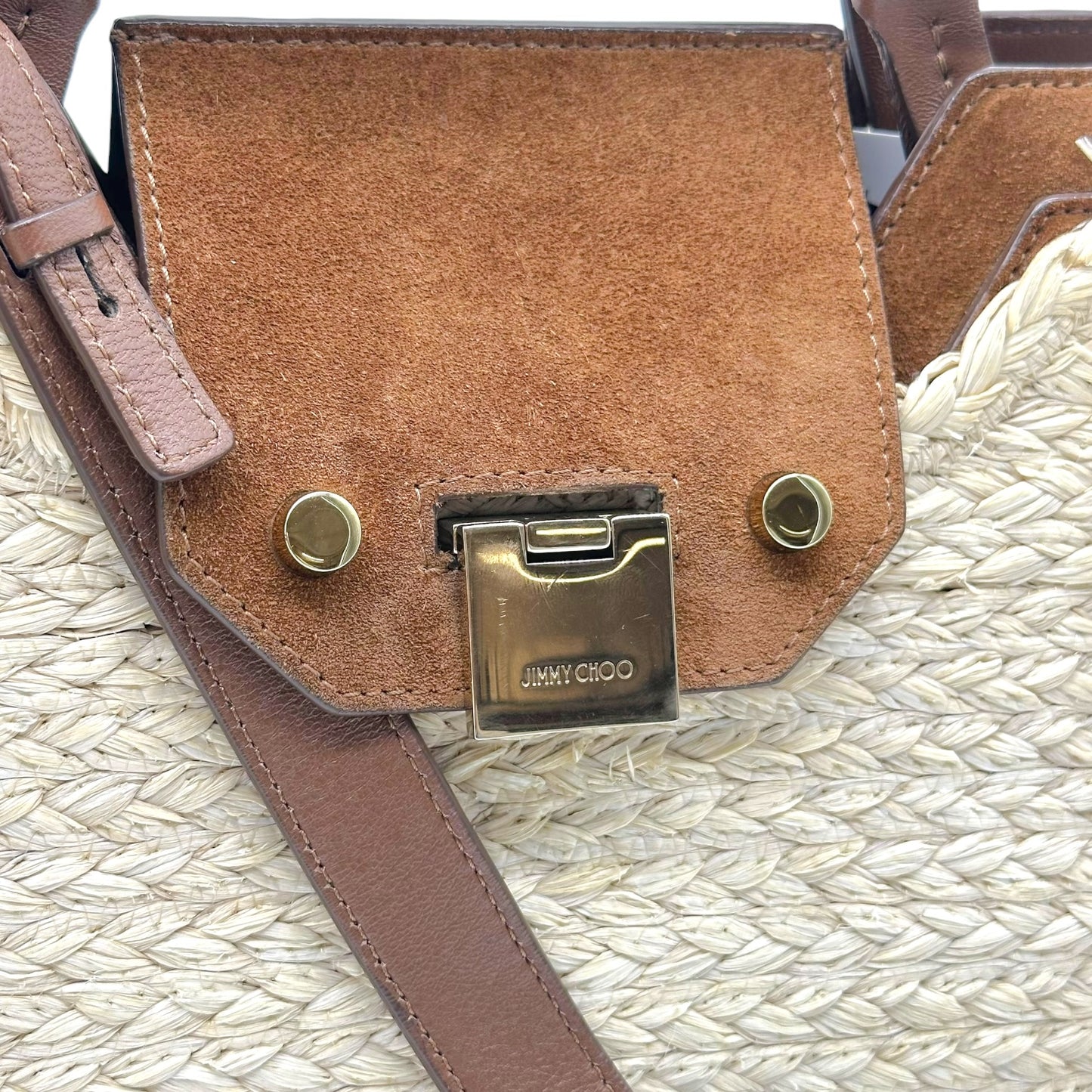 Jimmy Choo Raffia & Brown Suede 2-Way Handbag