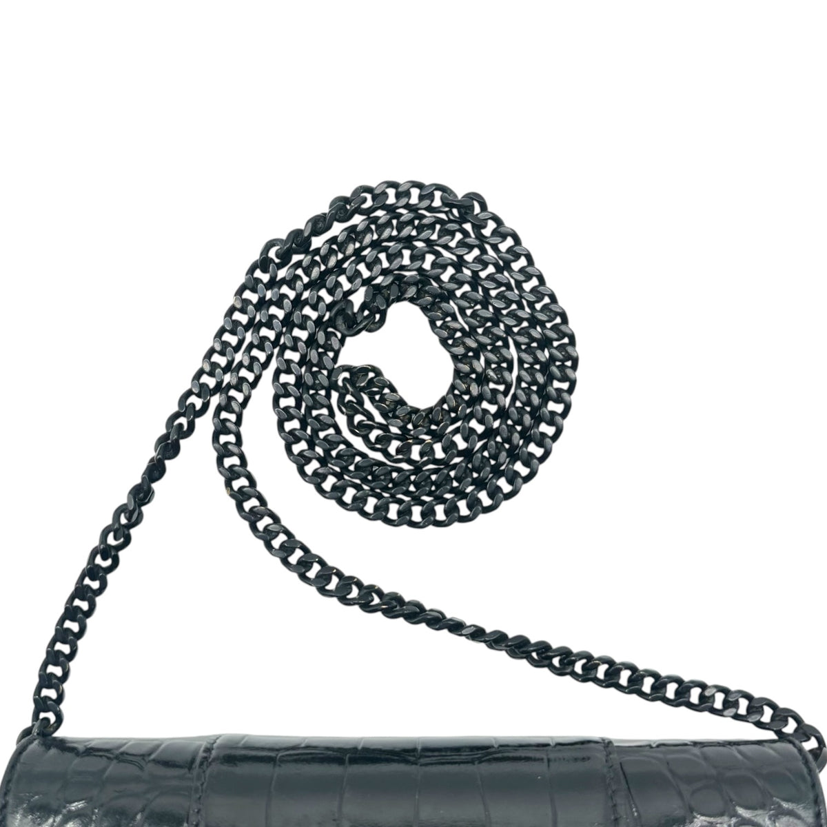 Balenciaga Black Croc Embossed Leather Hourglass Chain Strap Crosbody Bag