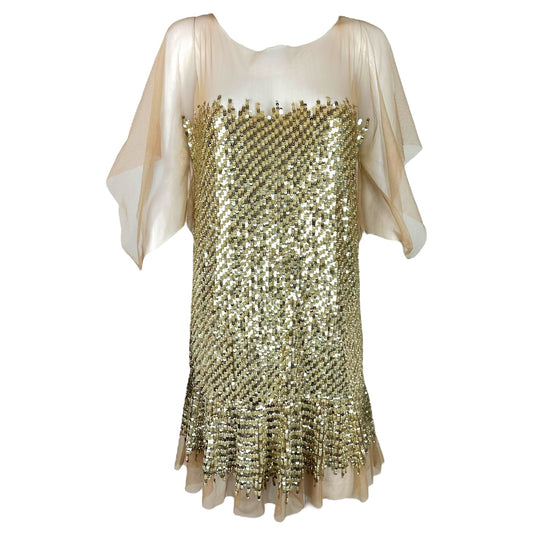 Just Cavalli Roberto Cavalli Gold Sequin & Mesh Mini Dress NEW
