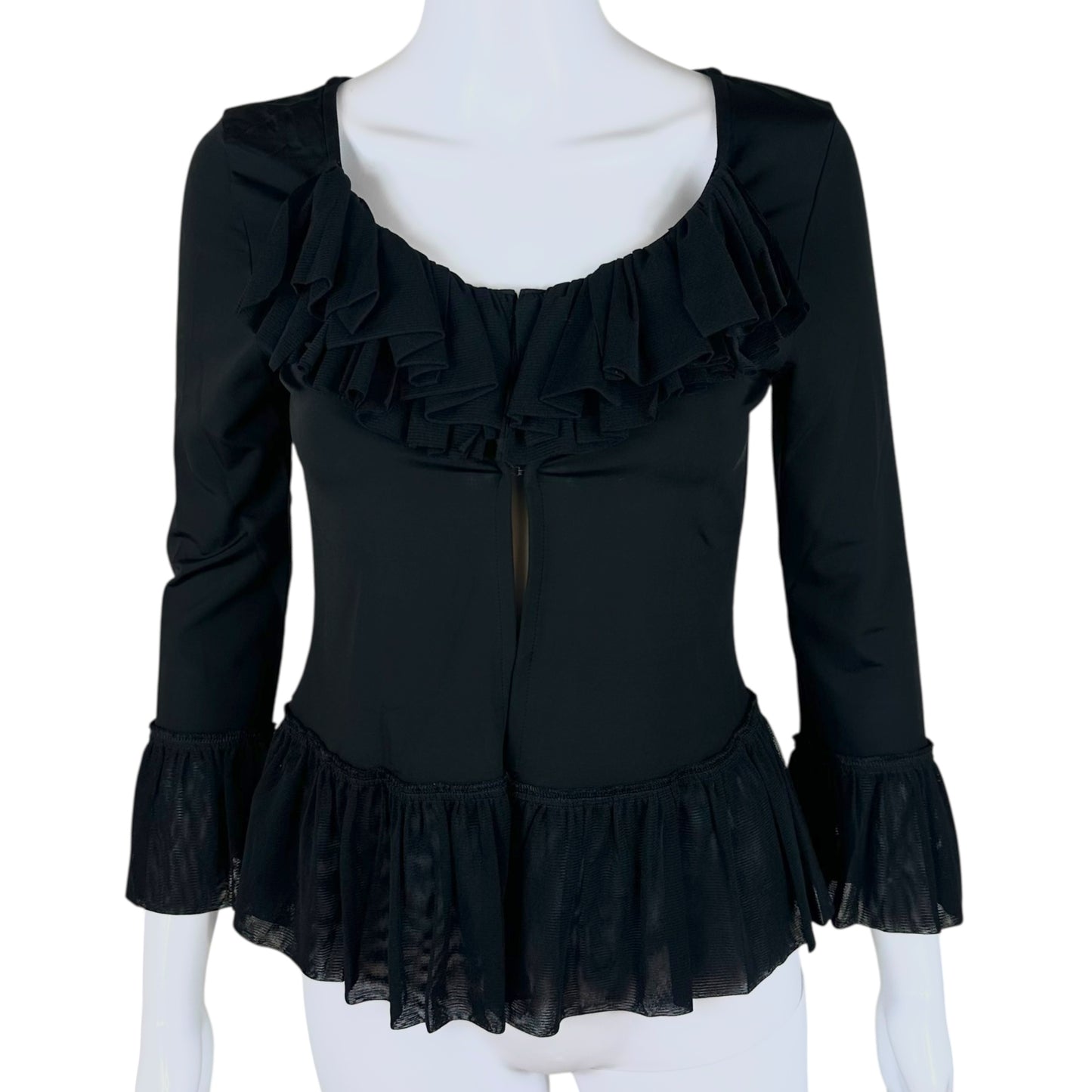 Jean Paul Gaultier Black Mesh Ruffle Trim Cardigan